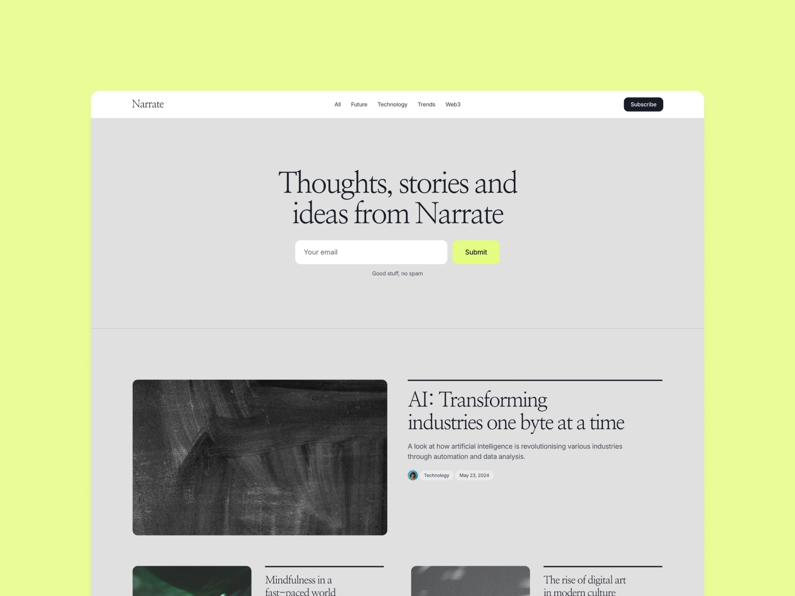 Screenshot of Narrate website