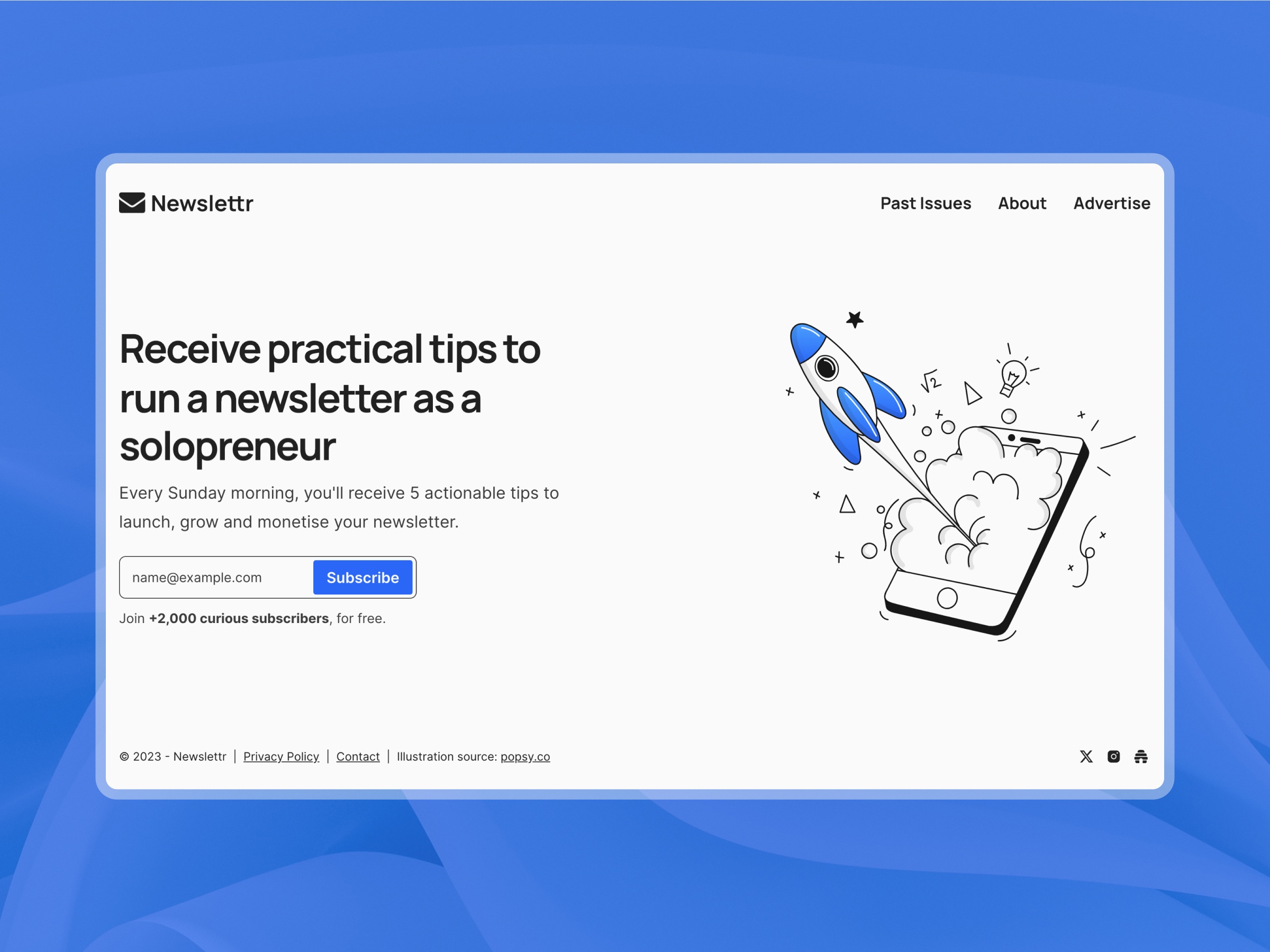 Screenshot of Newslettr website