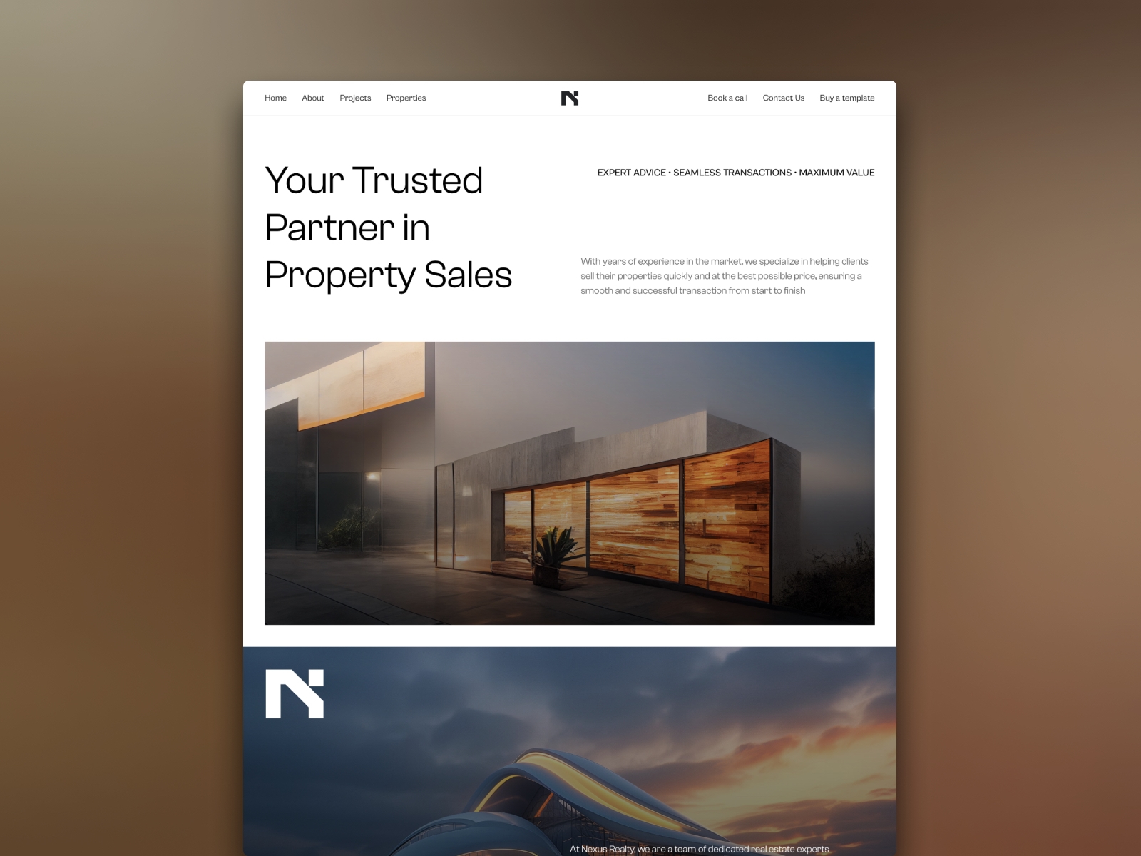 Screenshot of Nexus realty website