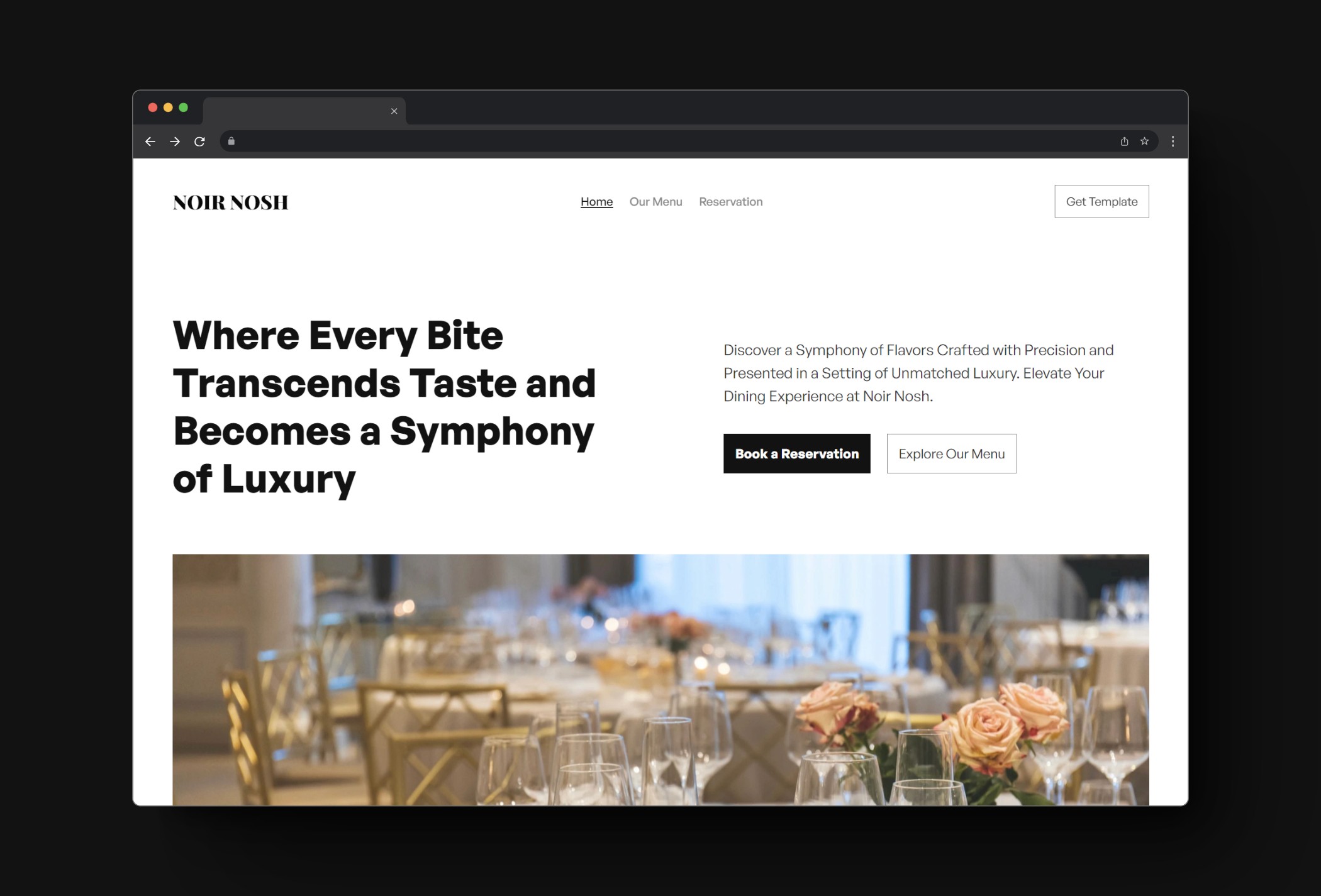 Screenshot of Noir nosh simple restaurant template website