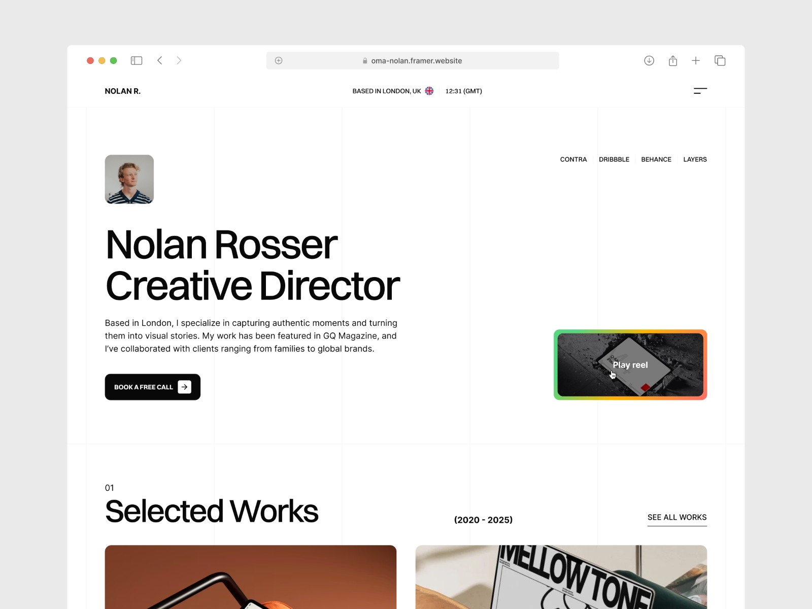 Screenshot of Nolan website