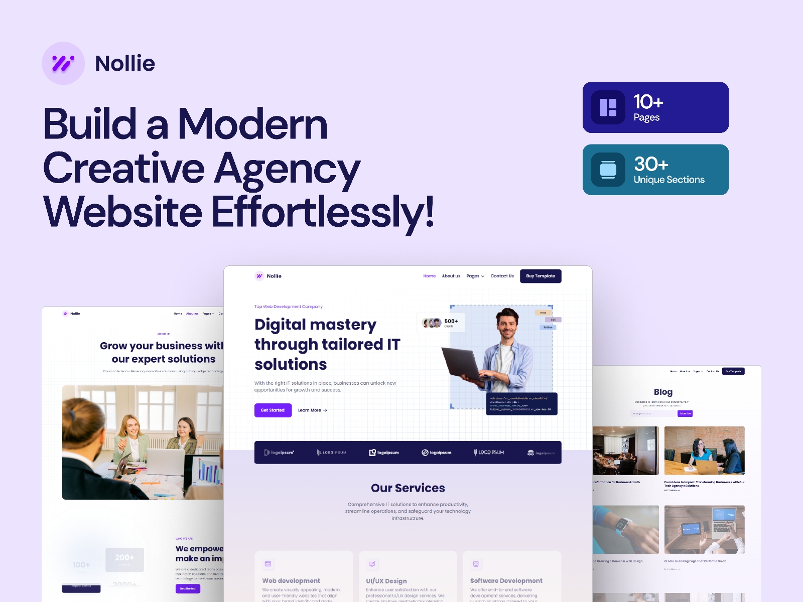 Screenshot of Nollie creative agency template website