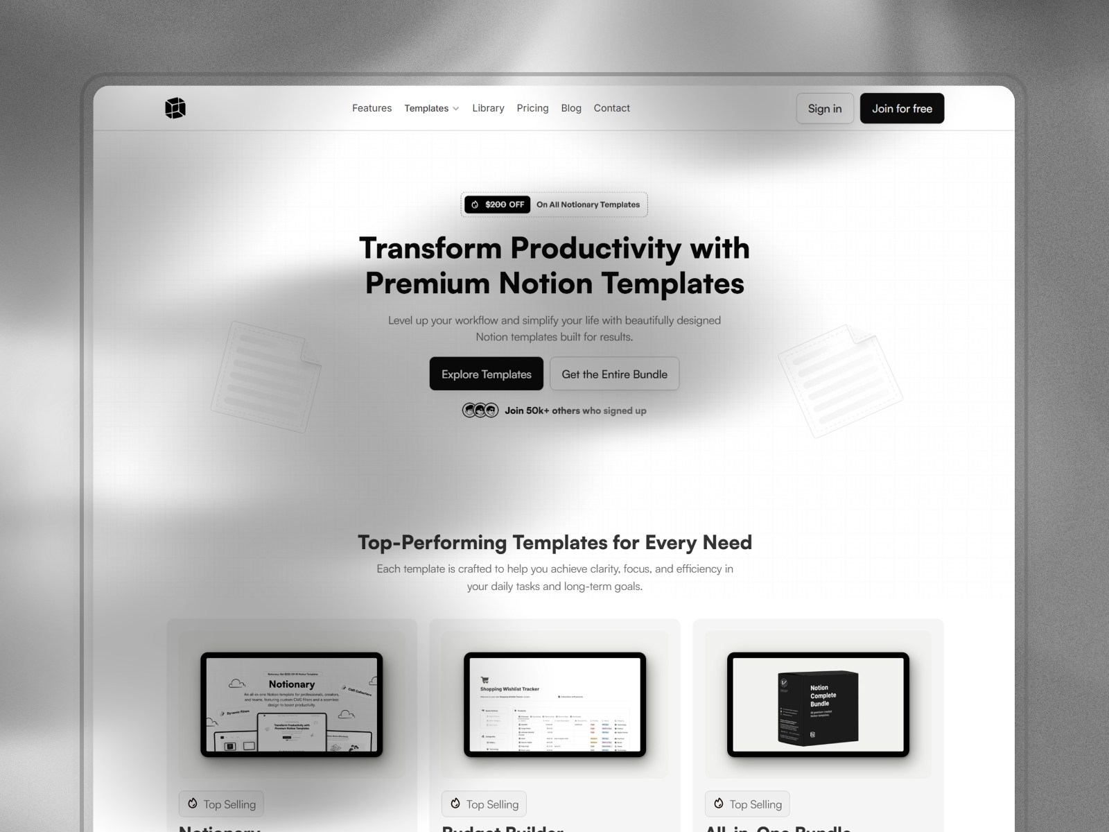 Screenshot of Notionary website