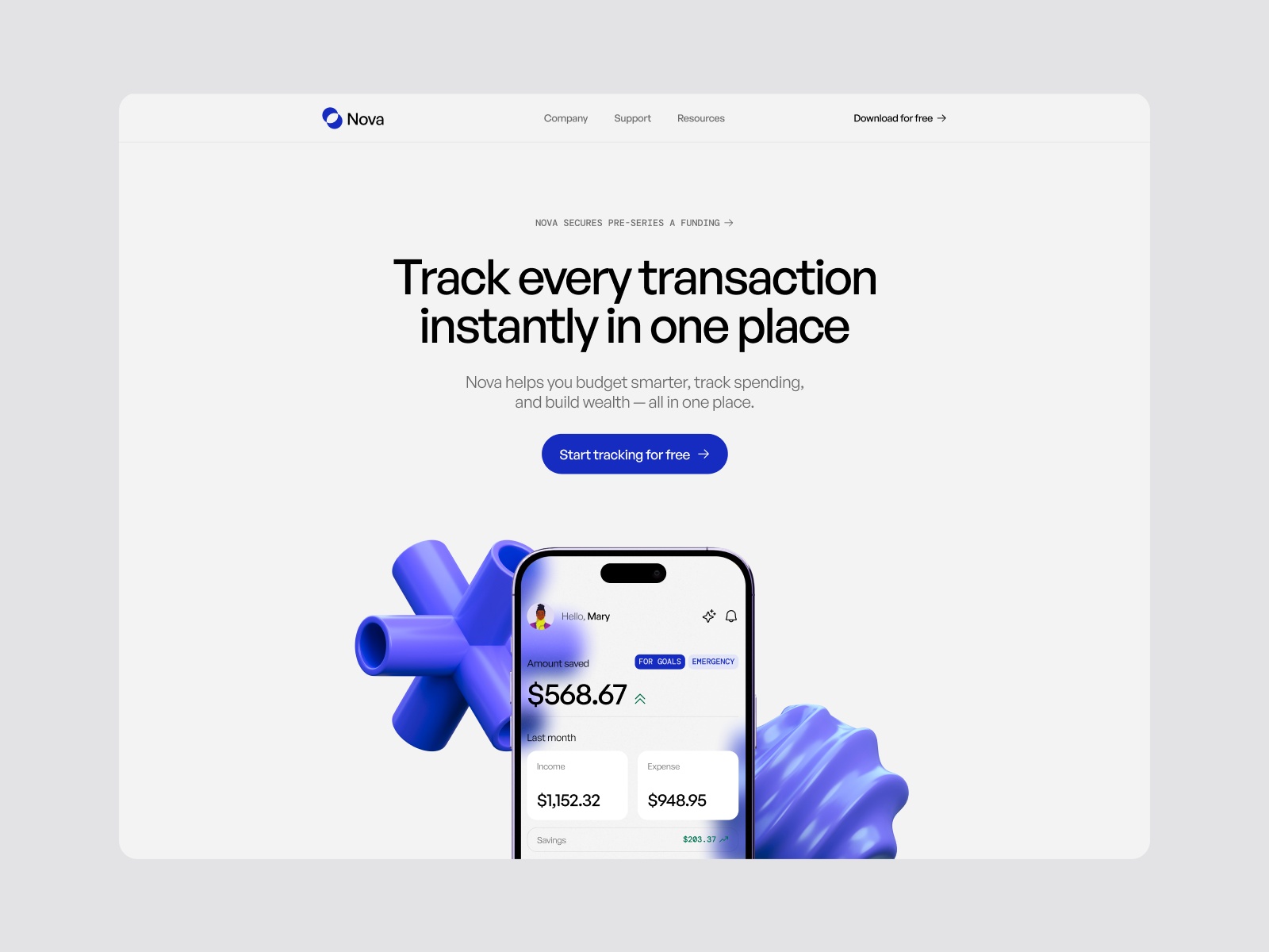 Screenshot of Nova app website
