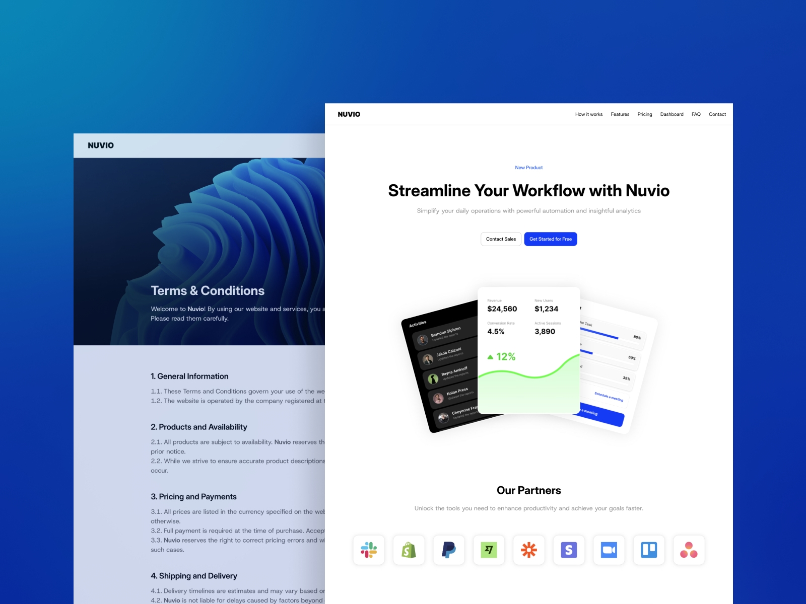Screenshot of Nuvio website