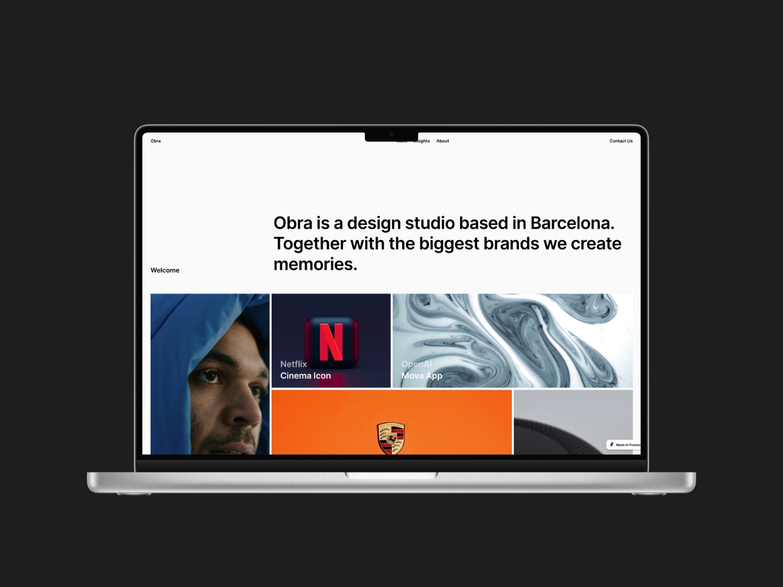 Screenshot of Obra website
