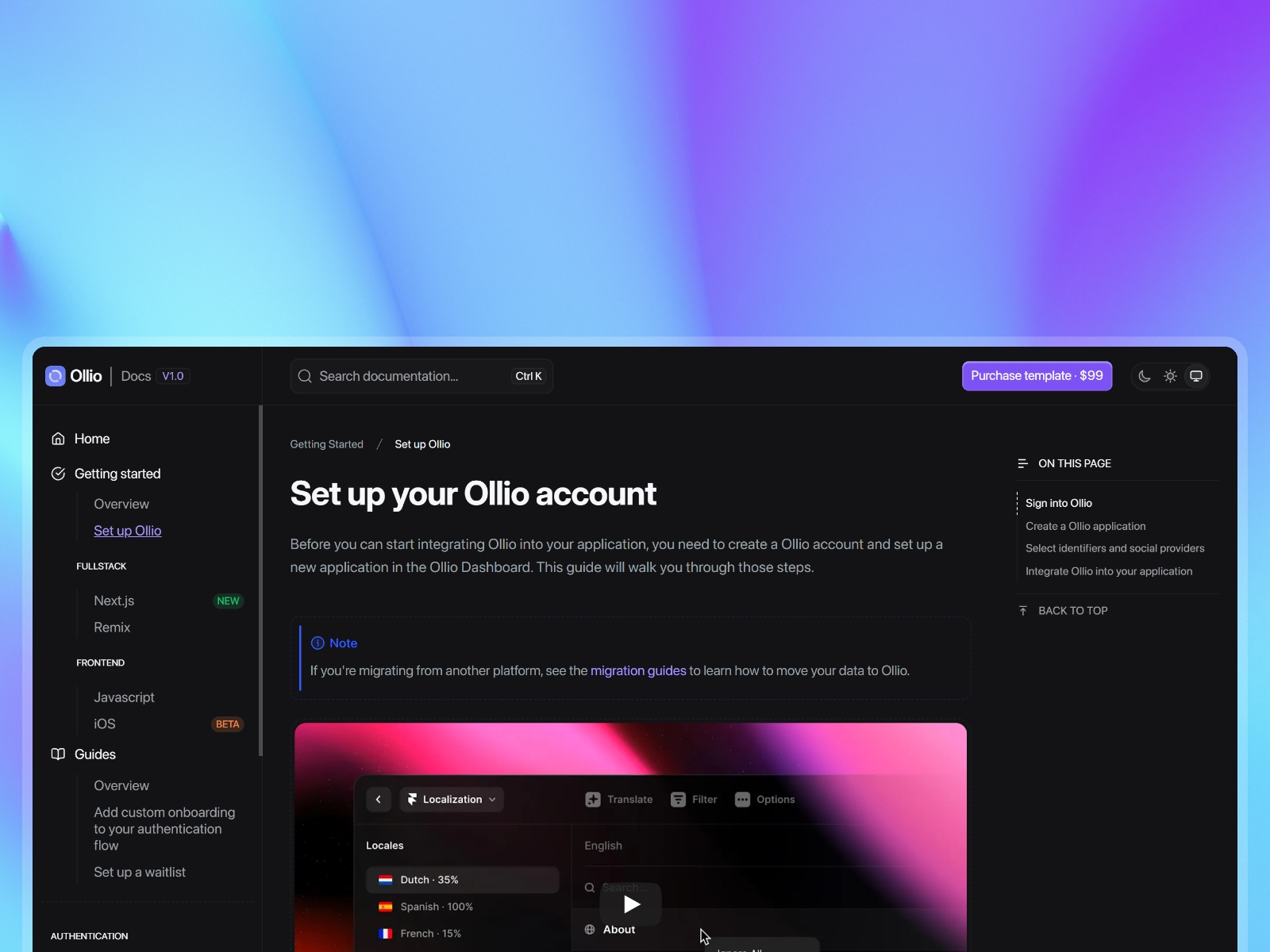 Screenshot of Ollio website