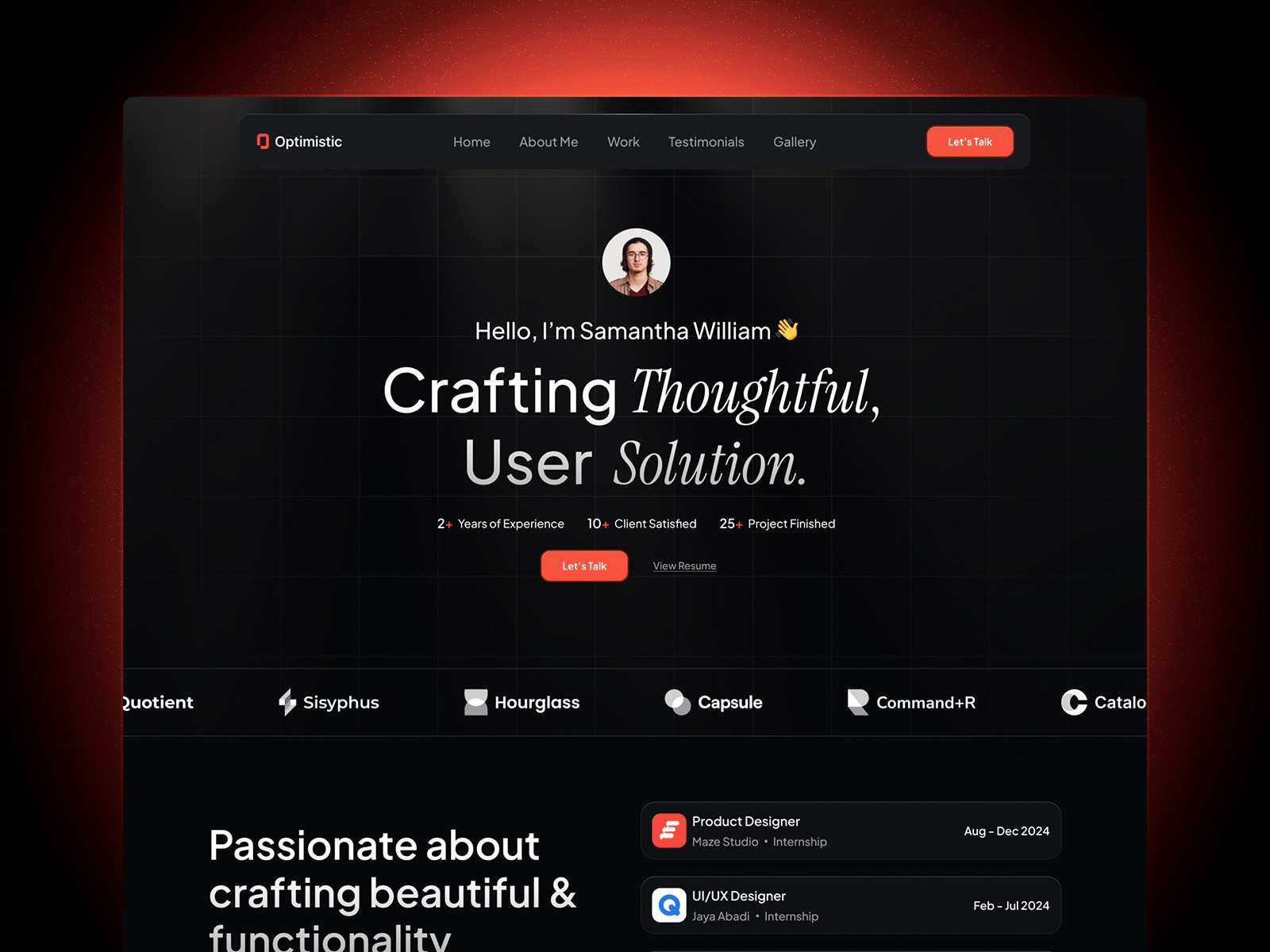 Screenshot of Optimistic website