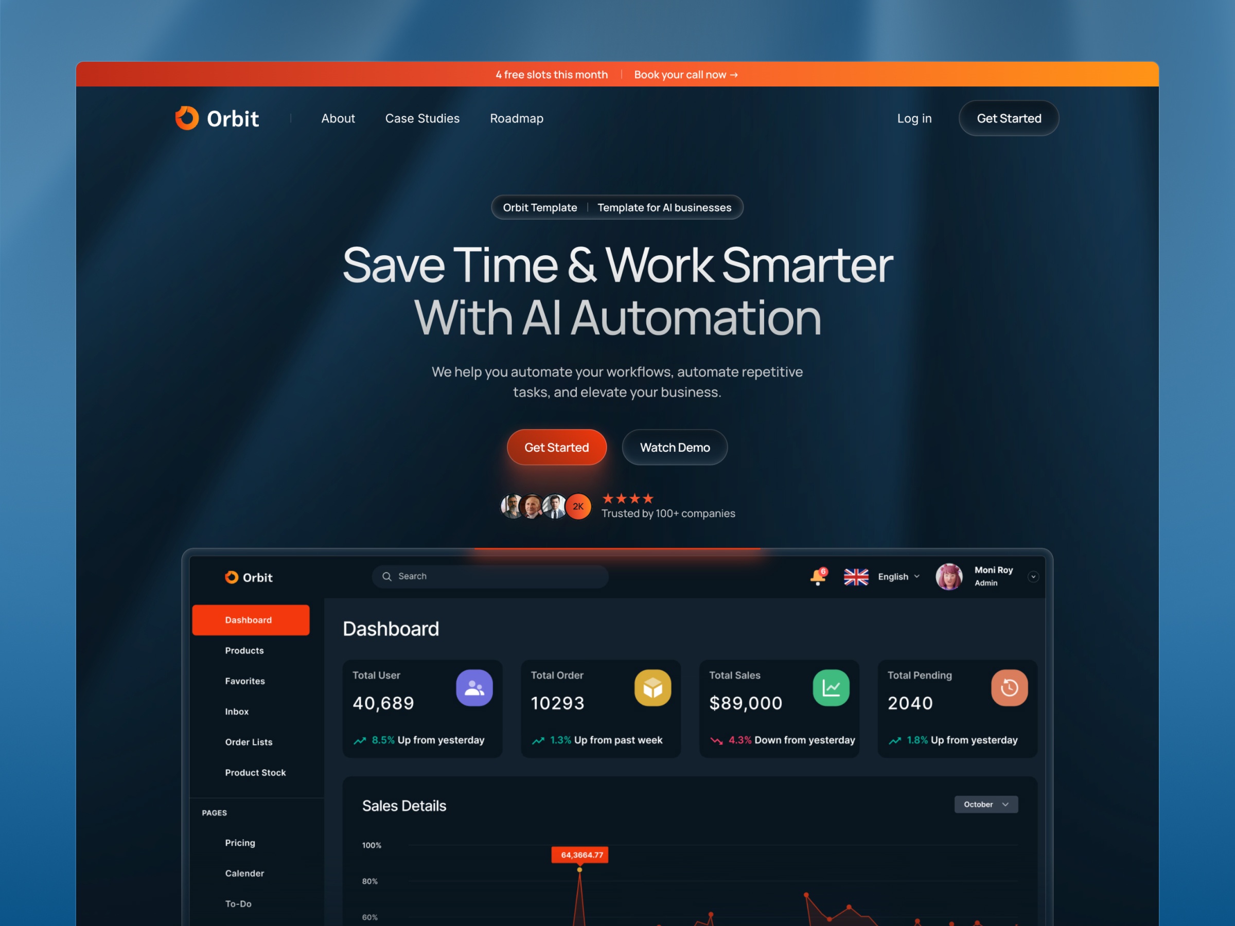 Screenshot of Orbit website