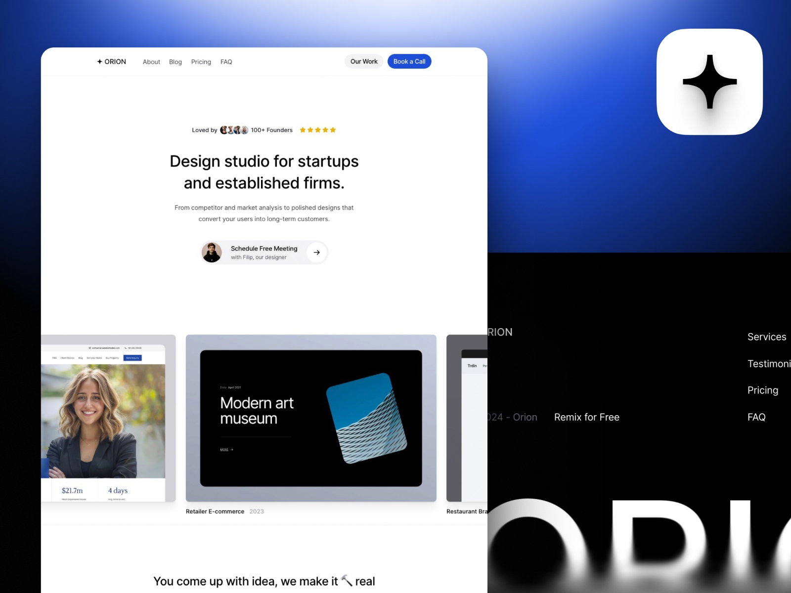 Screenshot of Orion website