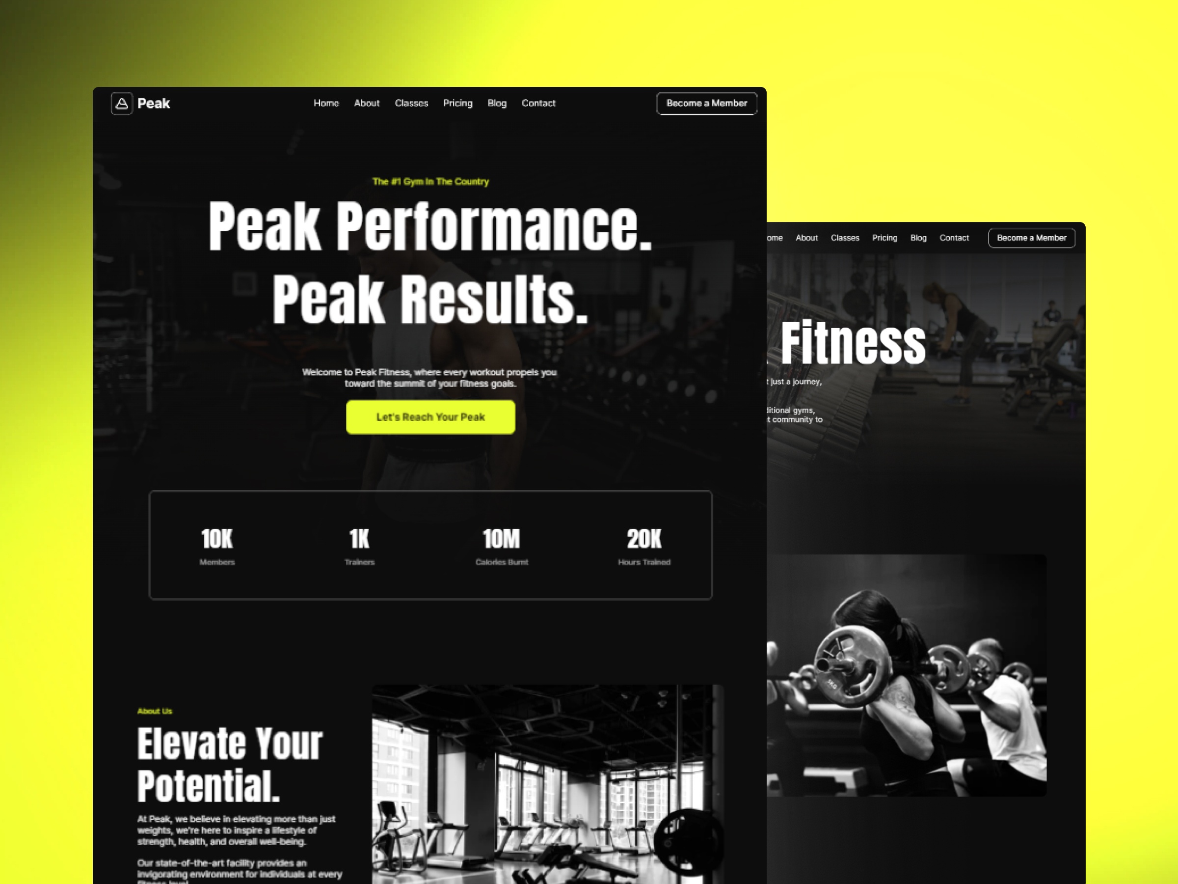 Screenshot of Peak fitness gym template website