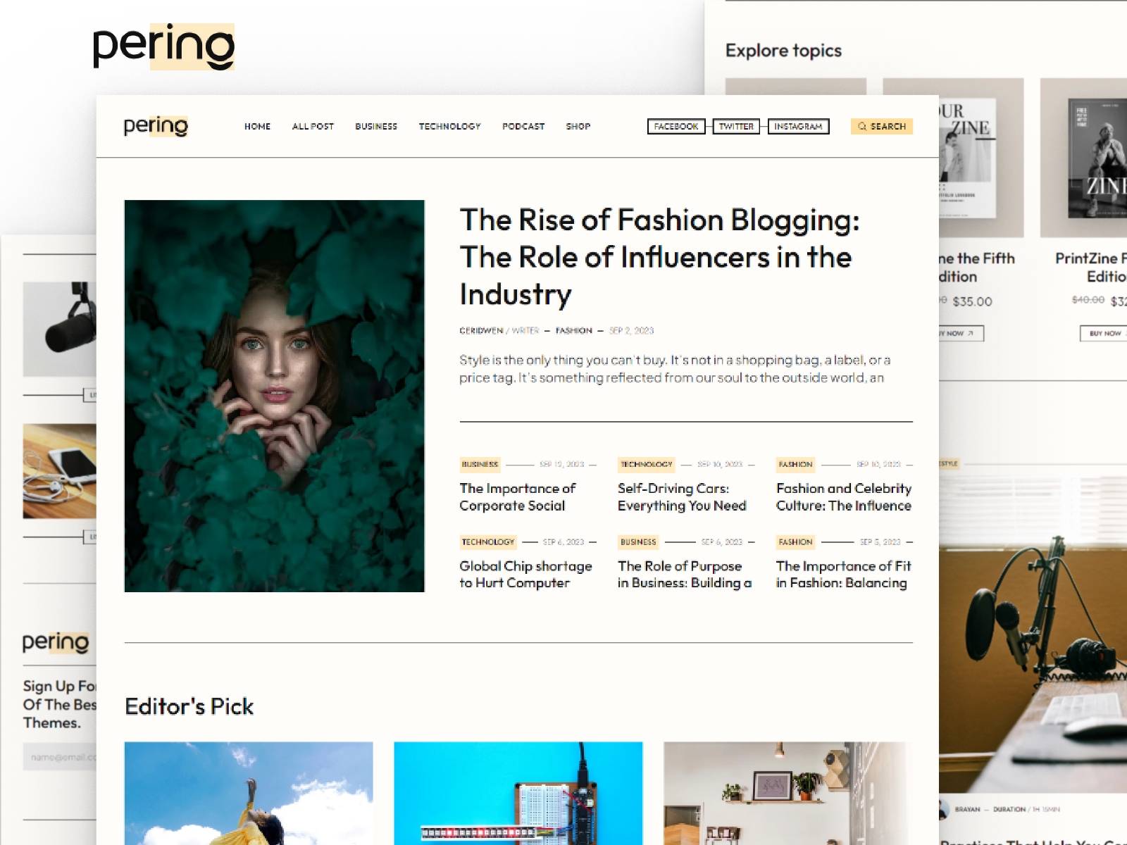 Screenshot 1 of Pering news magazine podcast website