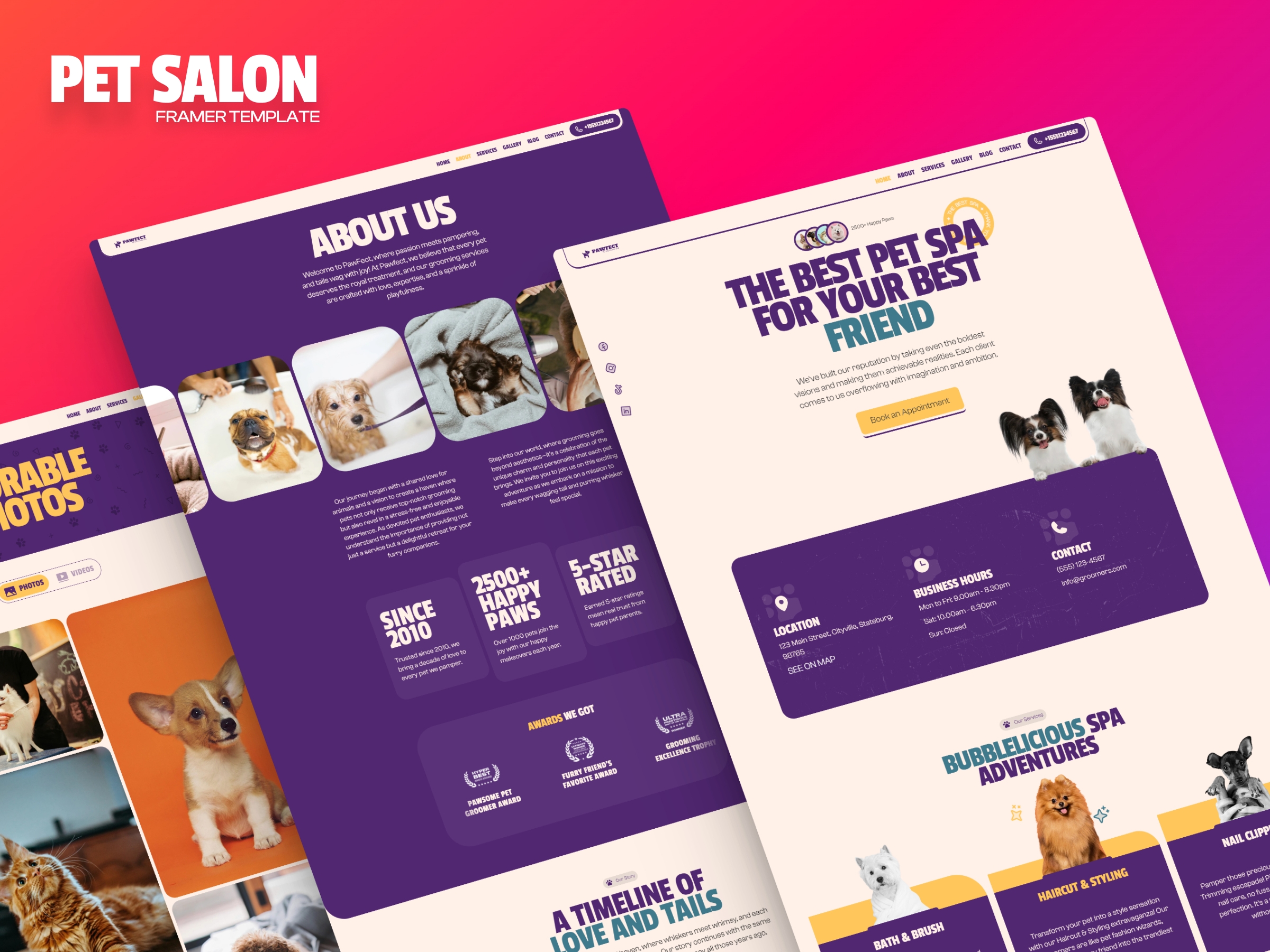 Screenshot of Pet spa grooming salon template website
