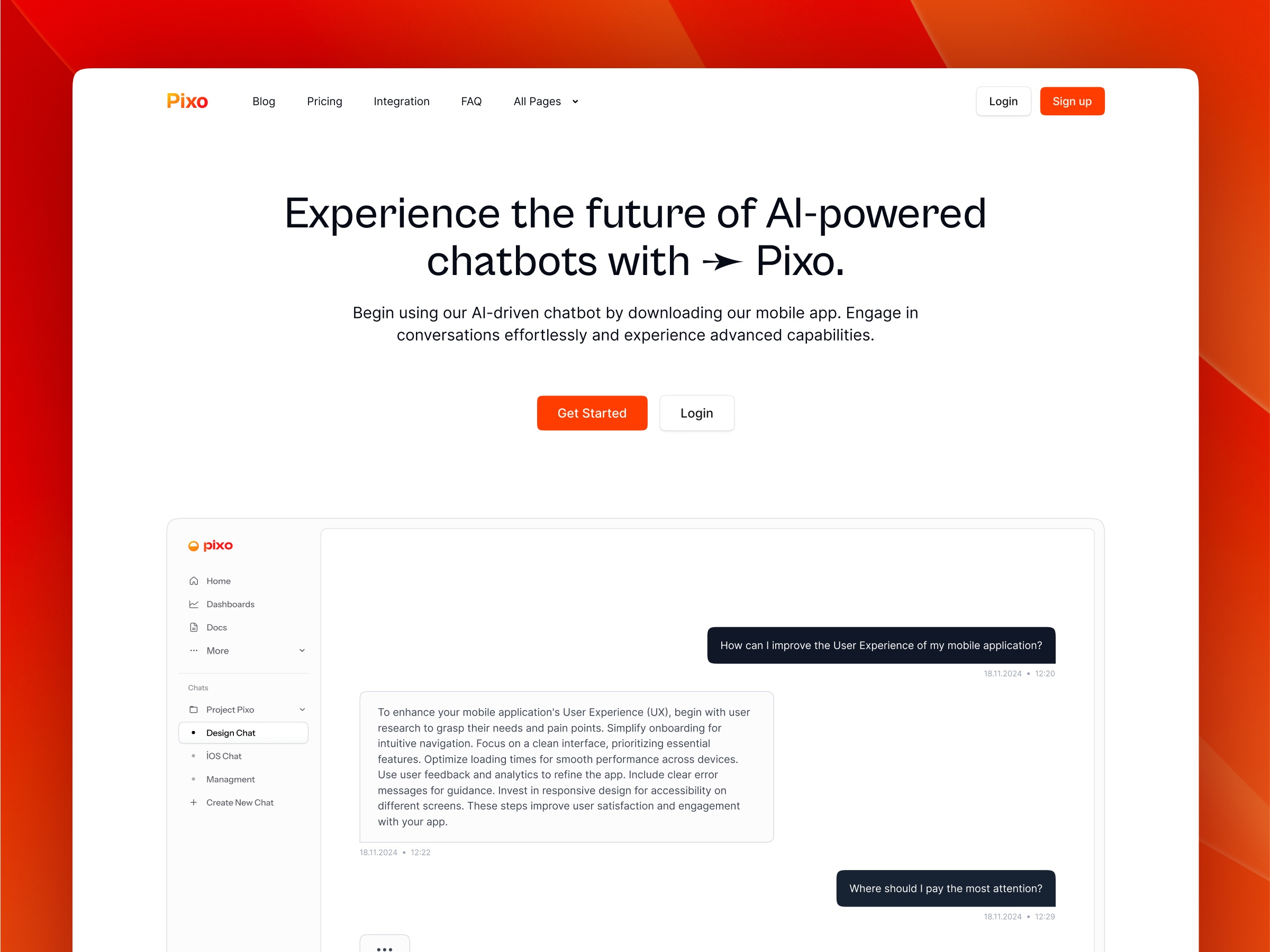 Screenshot of Pixo website