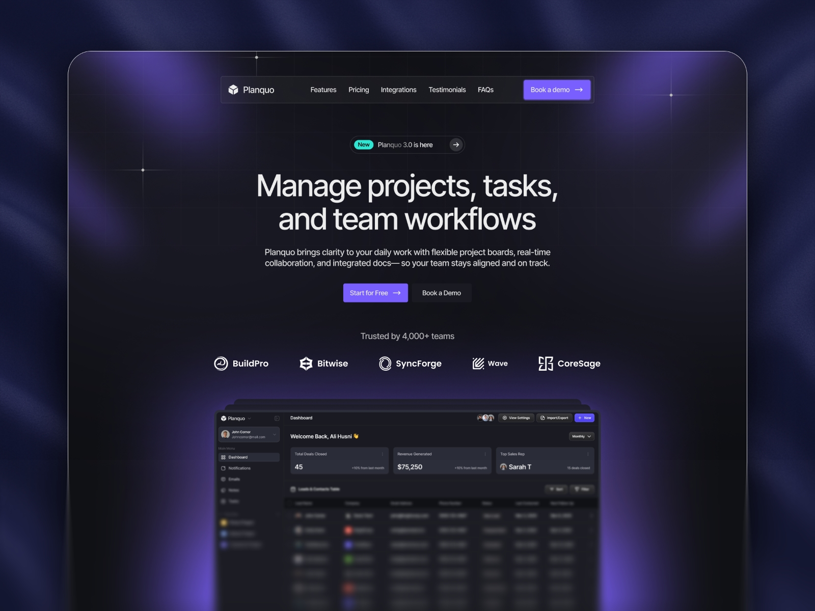 Screenshot of Planquo website