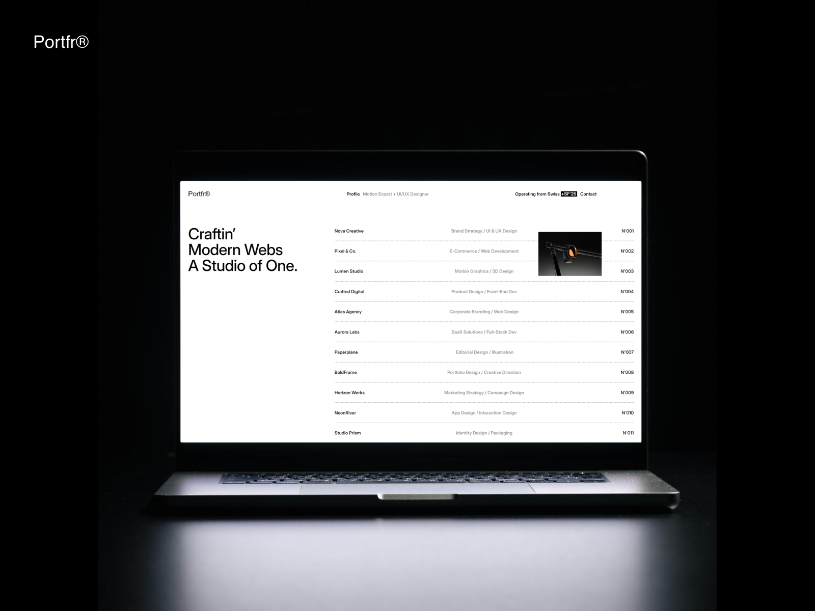 Screenshot of Portfr website