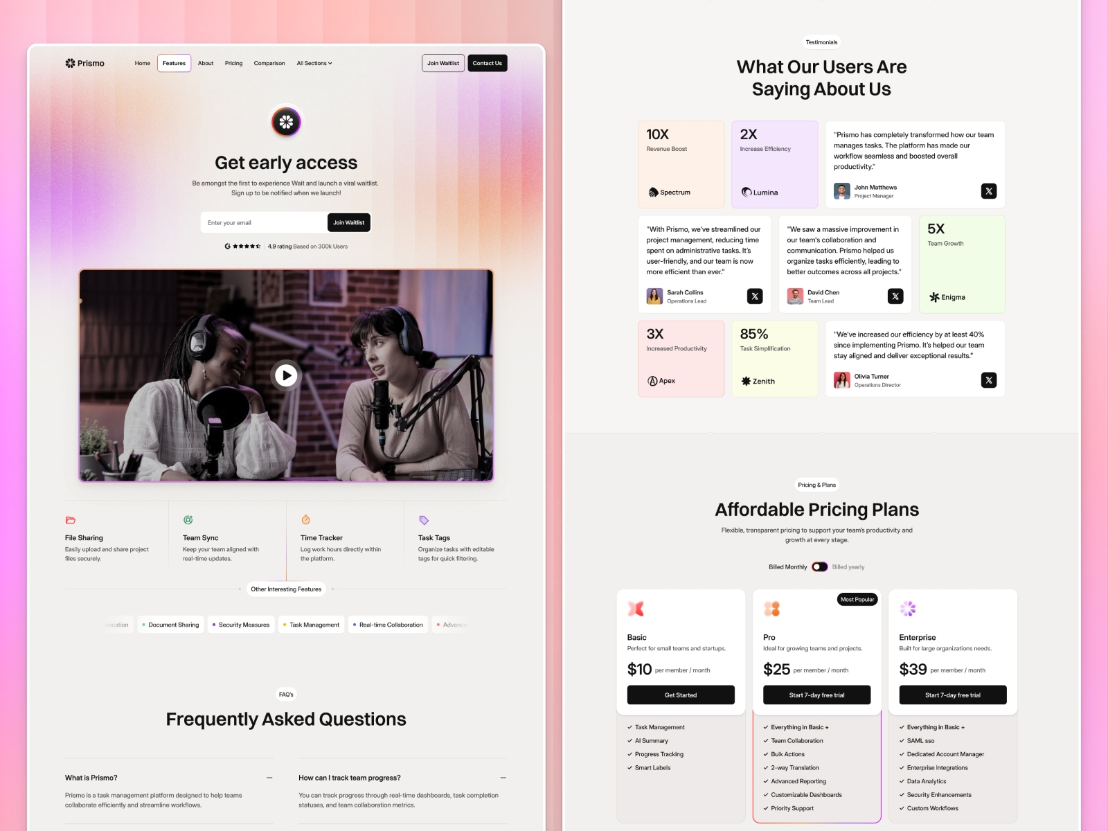Screenshot of Prismo website