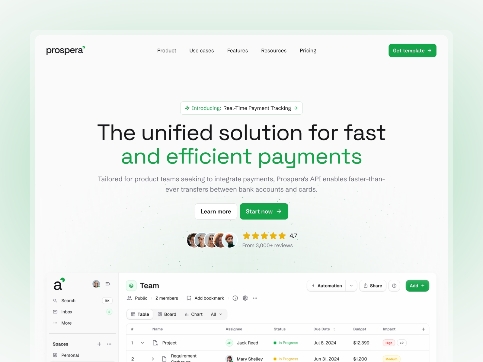 Screenshot of Prospera website