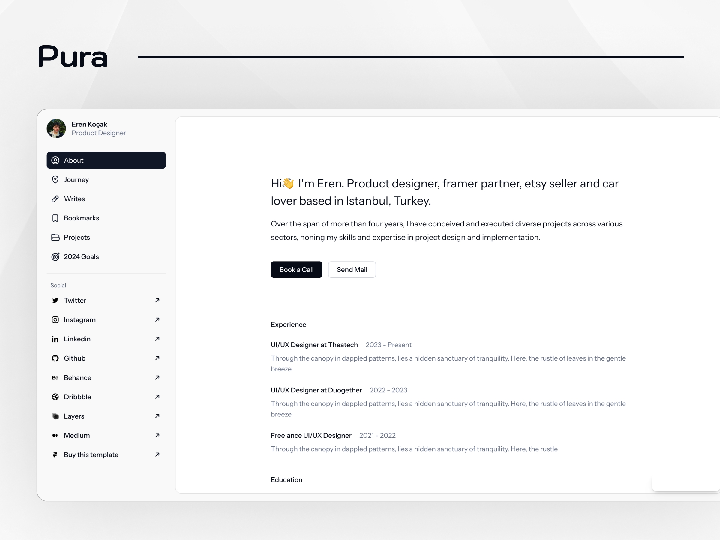 Screenshot of Pura website