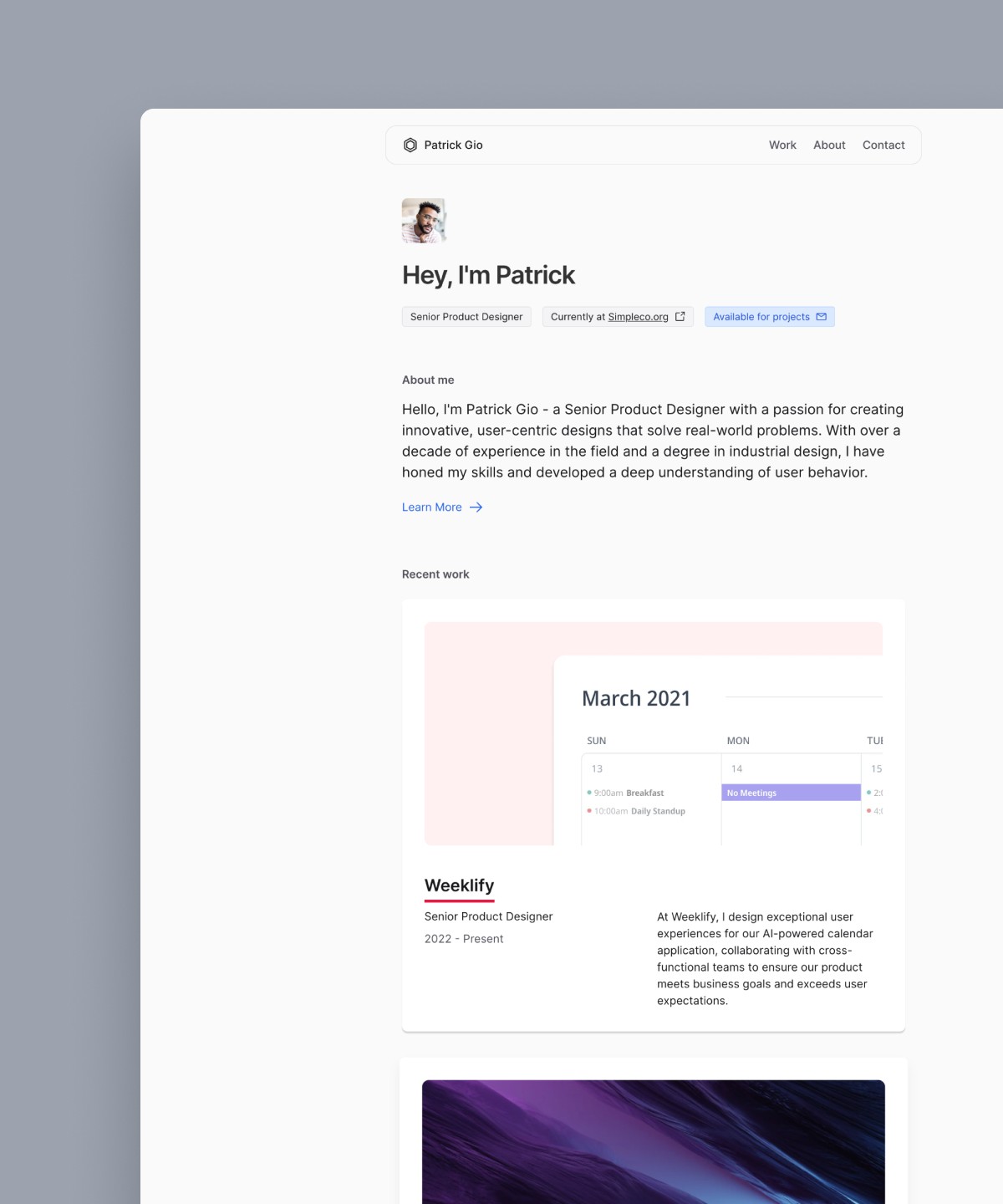 Screenshot of Purefolio website