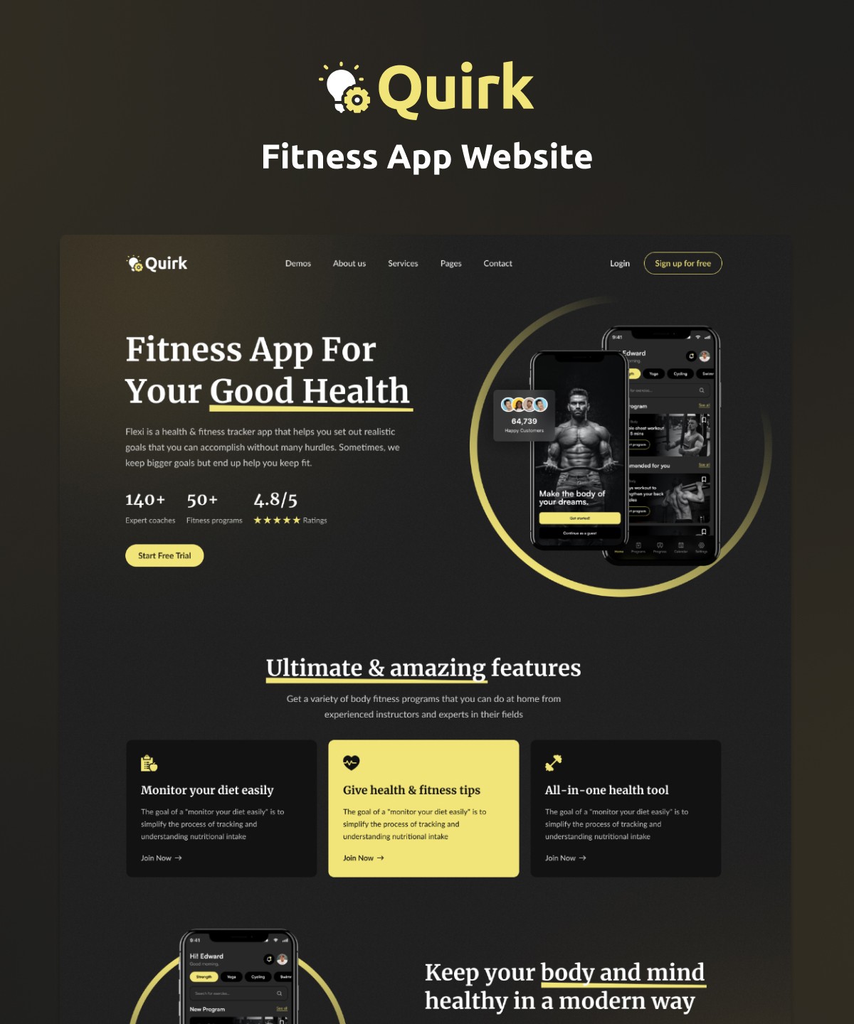 Screenshot of Quirk fitness template website