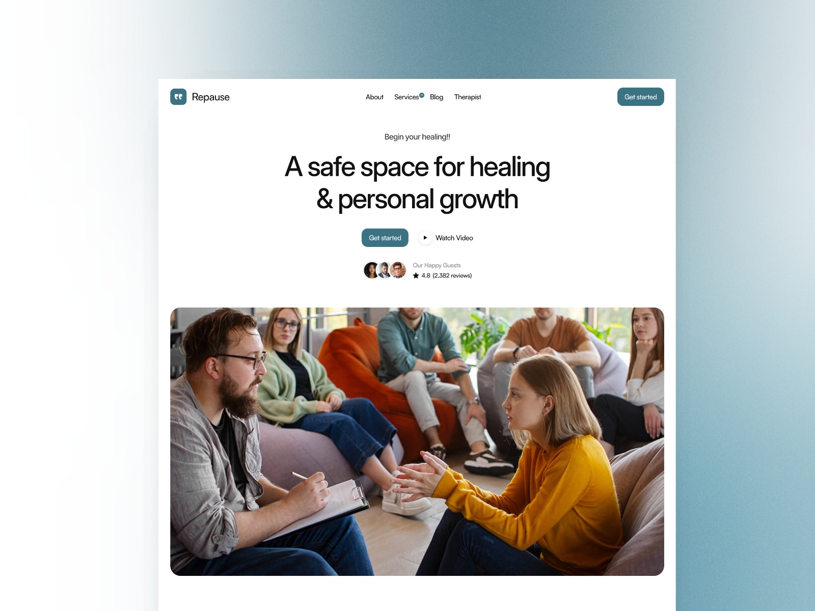 Screenshot of Repause website