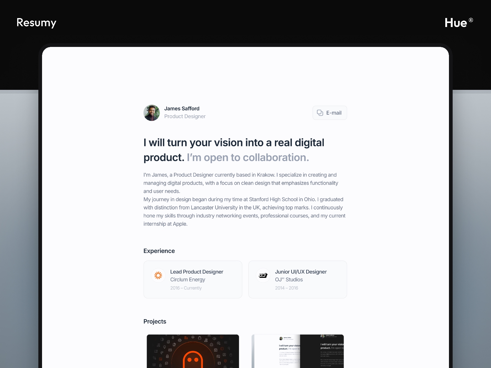 Screenshot of Resumy website