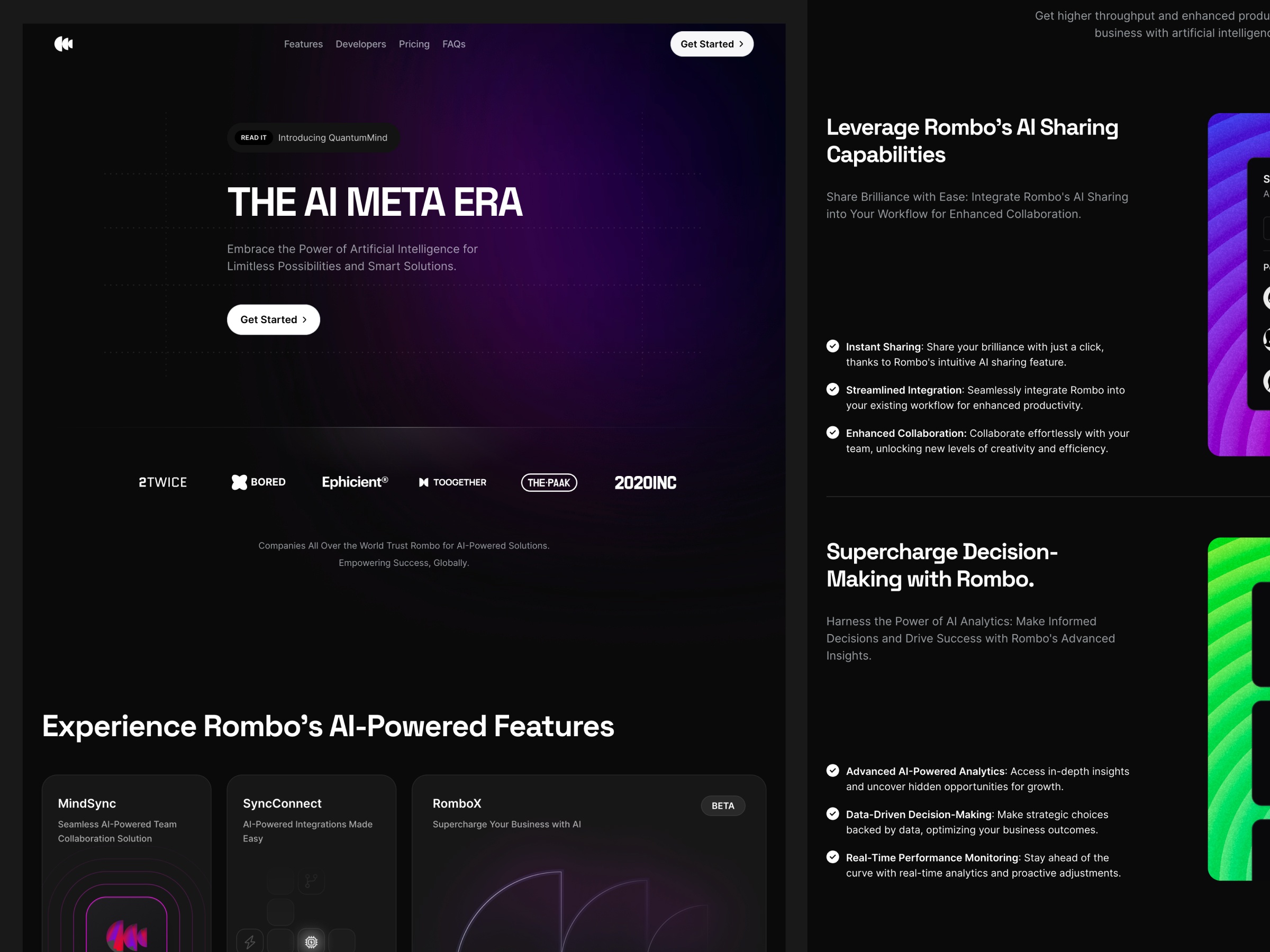 Screenshot of Rombo the ultimate framer template for ai powered startups and saas businesses website
