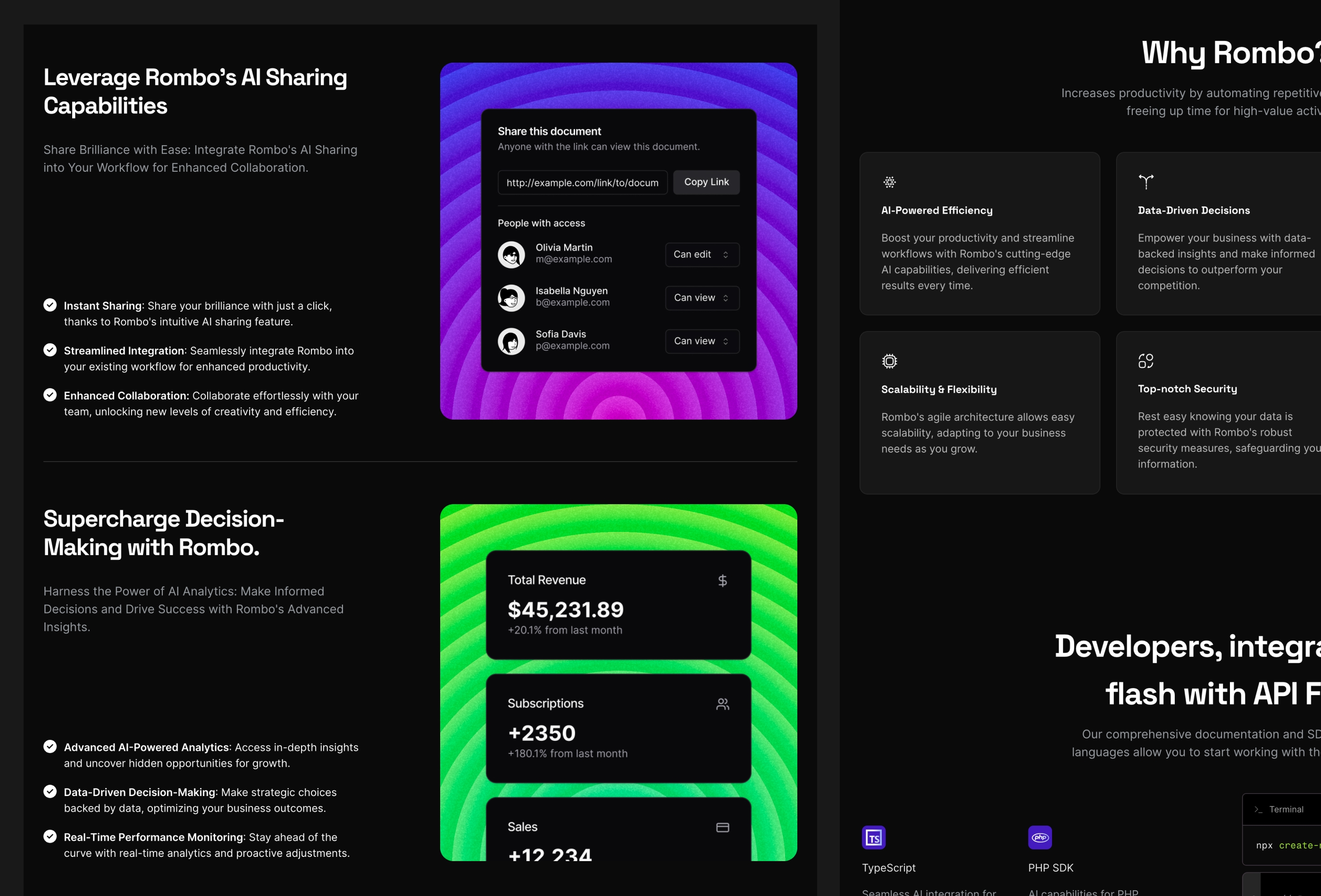 Screenshot 2 of Rombo the ultimate framer template for ai powered startups and saas businesses