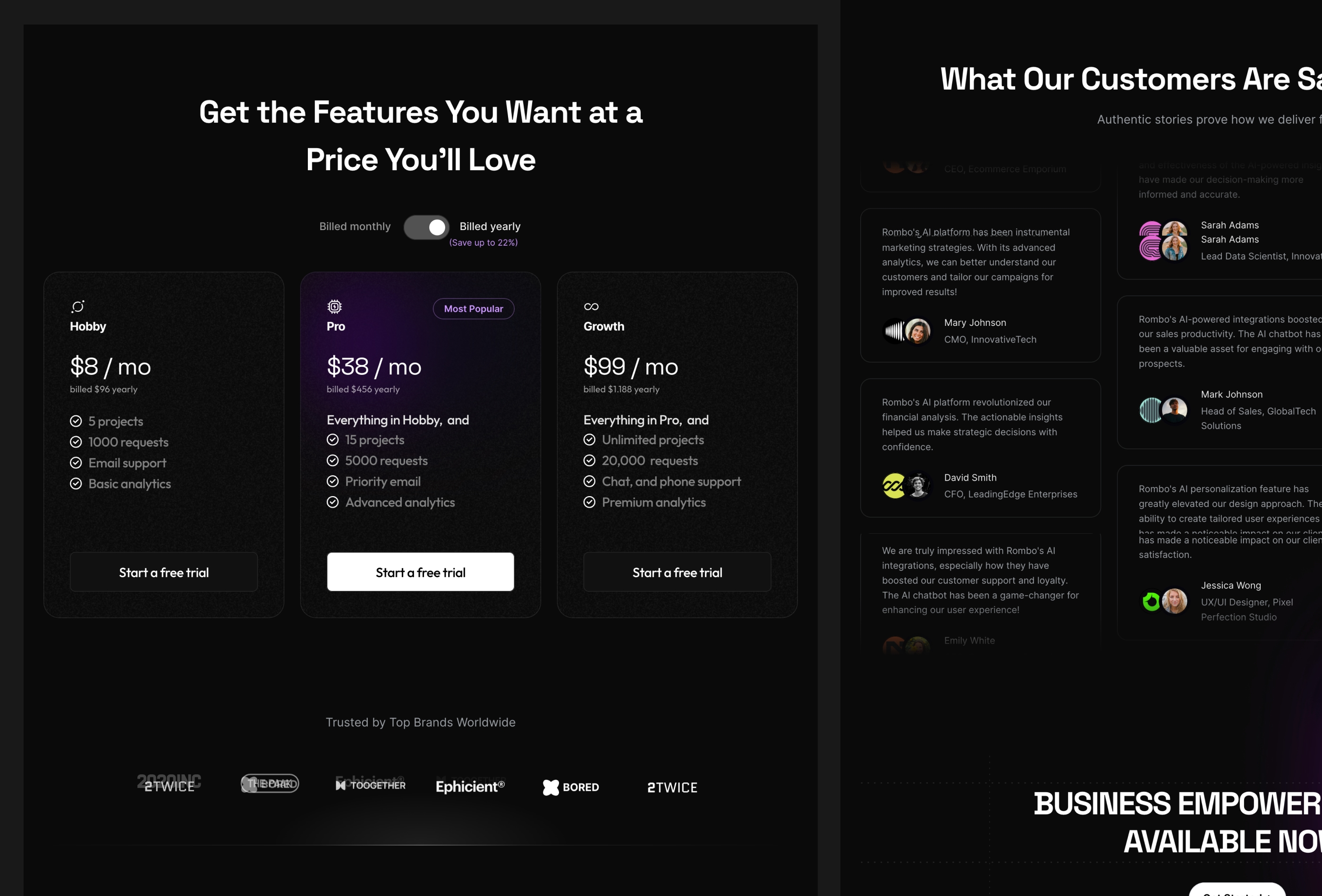 Screenshot 3 of Rombo the ultimate framer template for ai powered startups and saas businesses