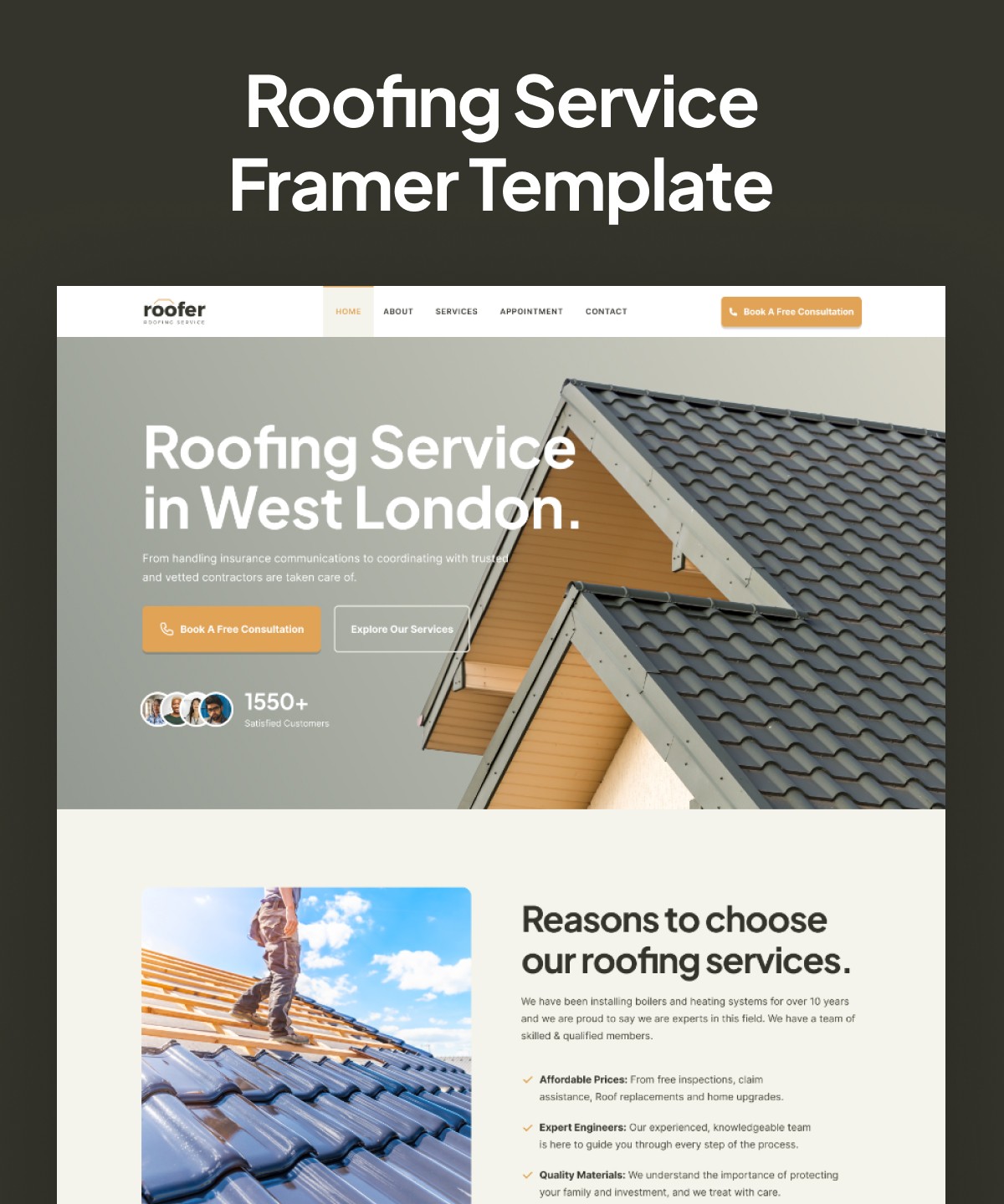 Screenshot of Roofer website