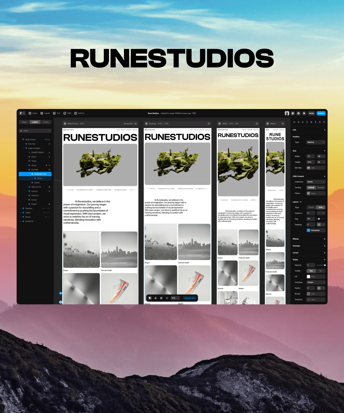 Screenshot of Runestudios website