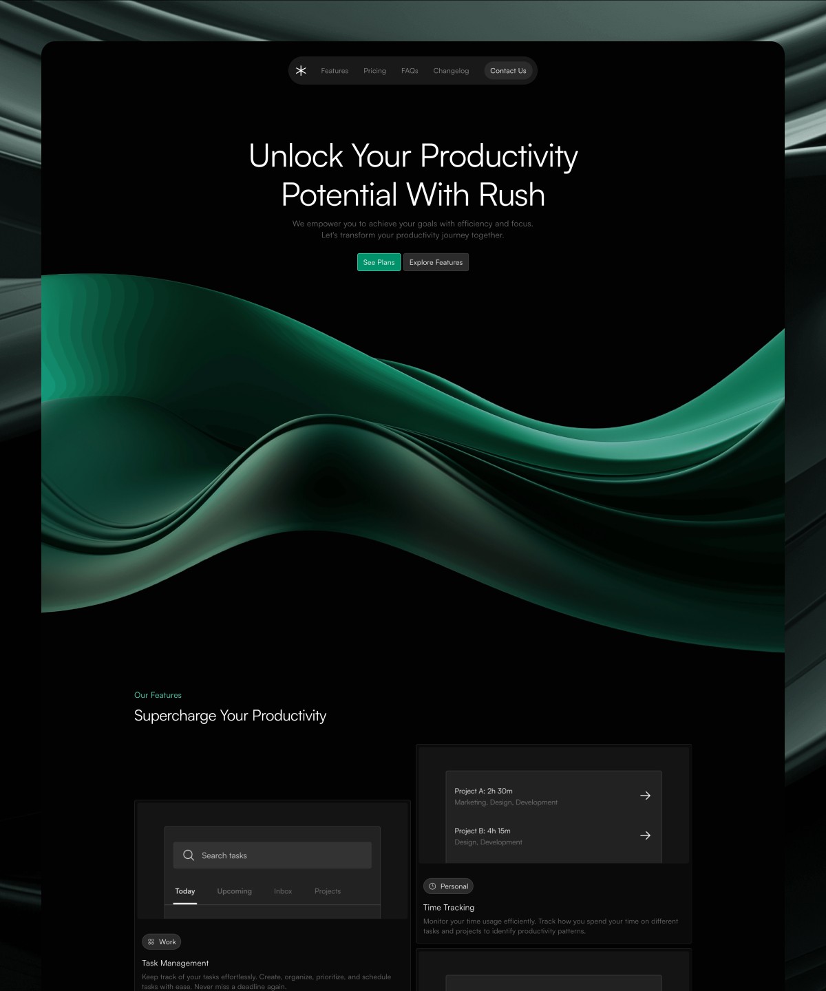 Screenshot of Rush saas startup website website