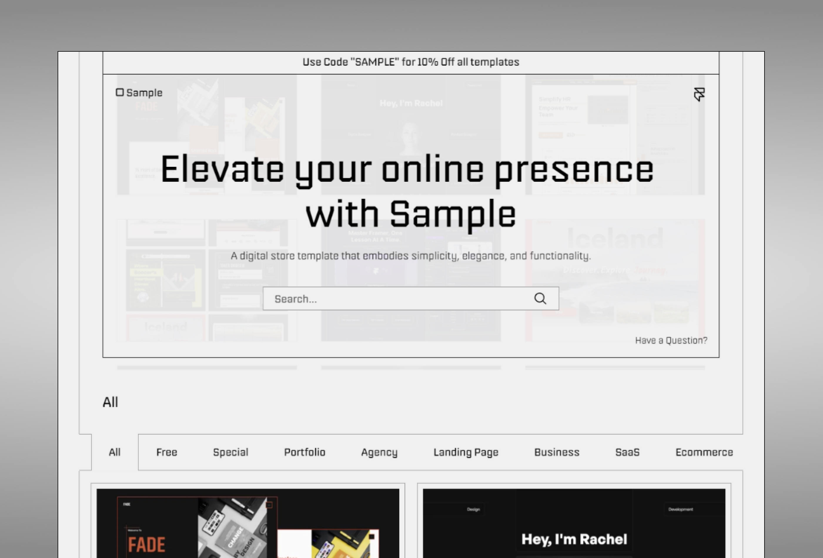 Screenshot of Sample ecommerce template website