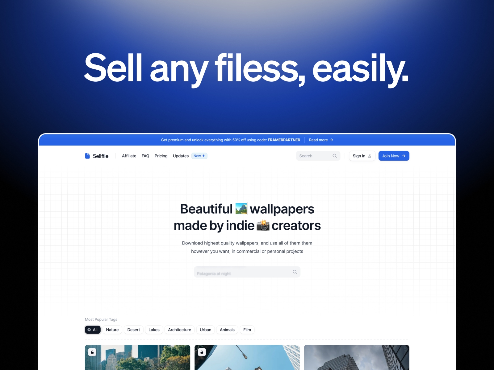 Screenshot of Sellfile website