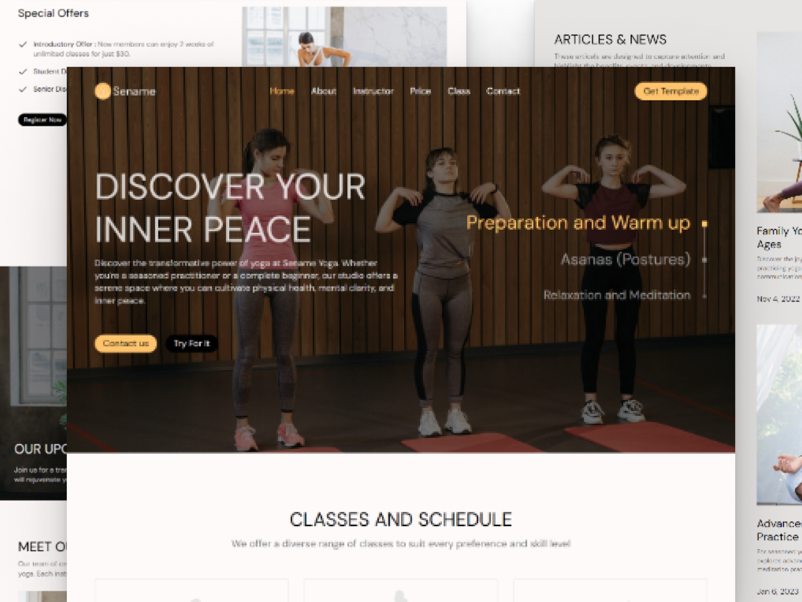 Screenshot of Sename yoga and meditation website website