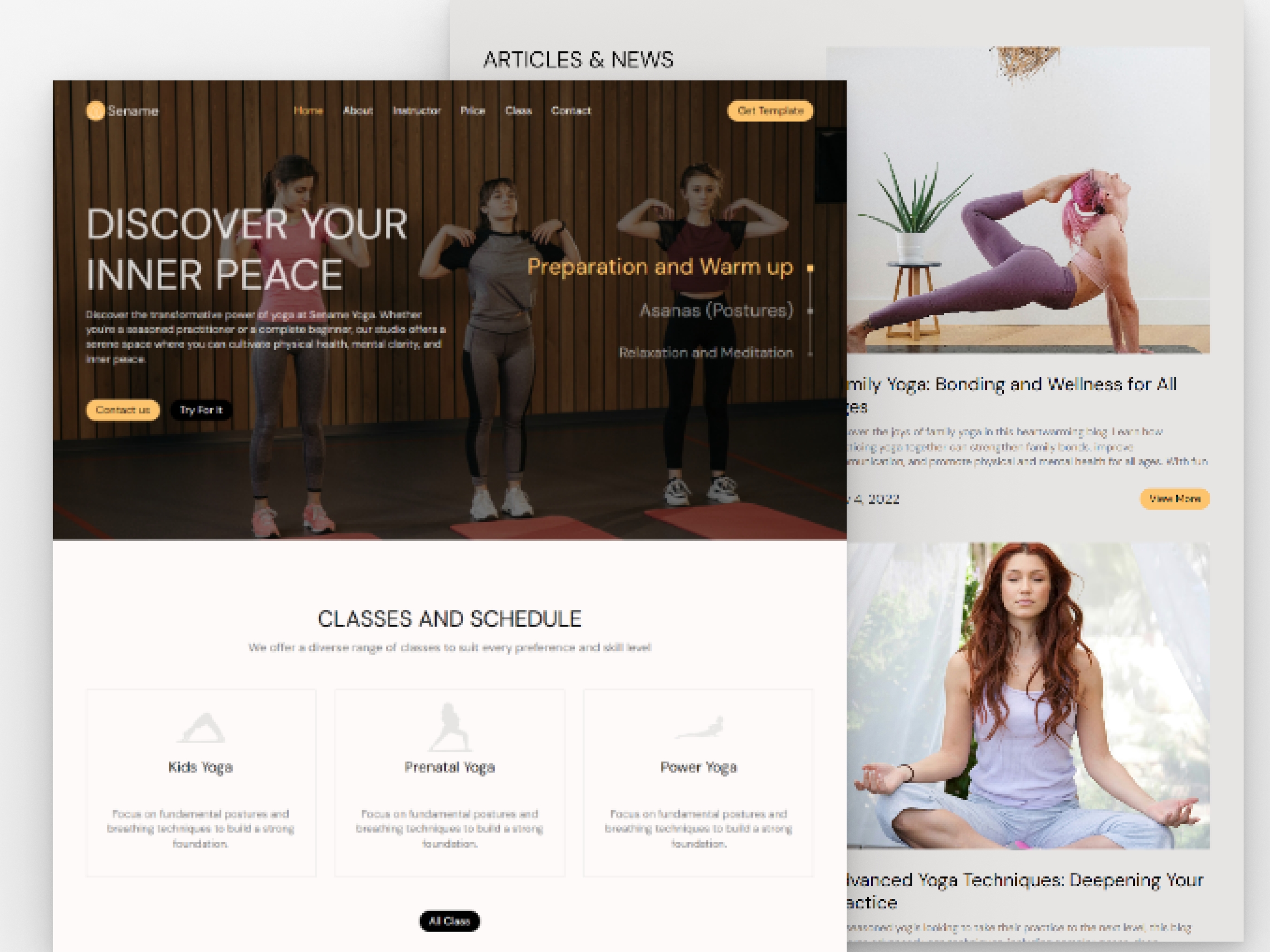 Screenshot 2 of Sename yoga and meditation website
