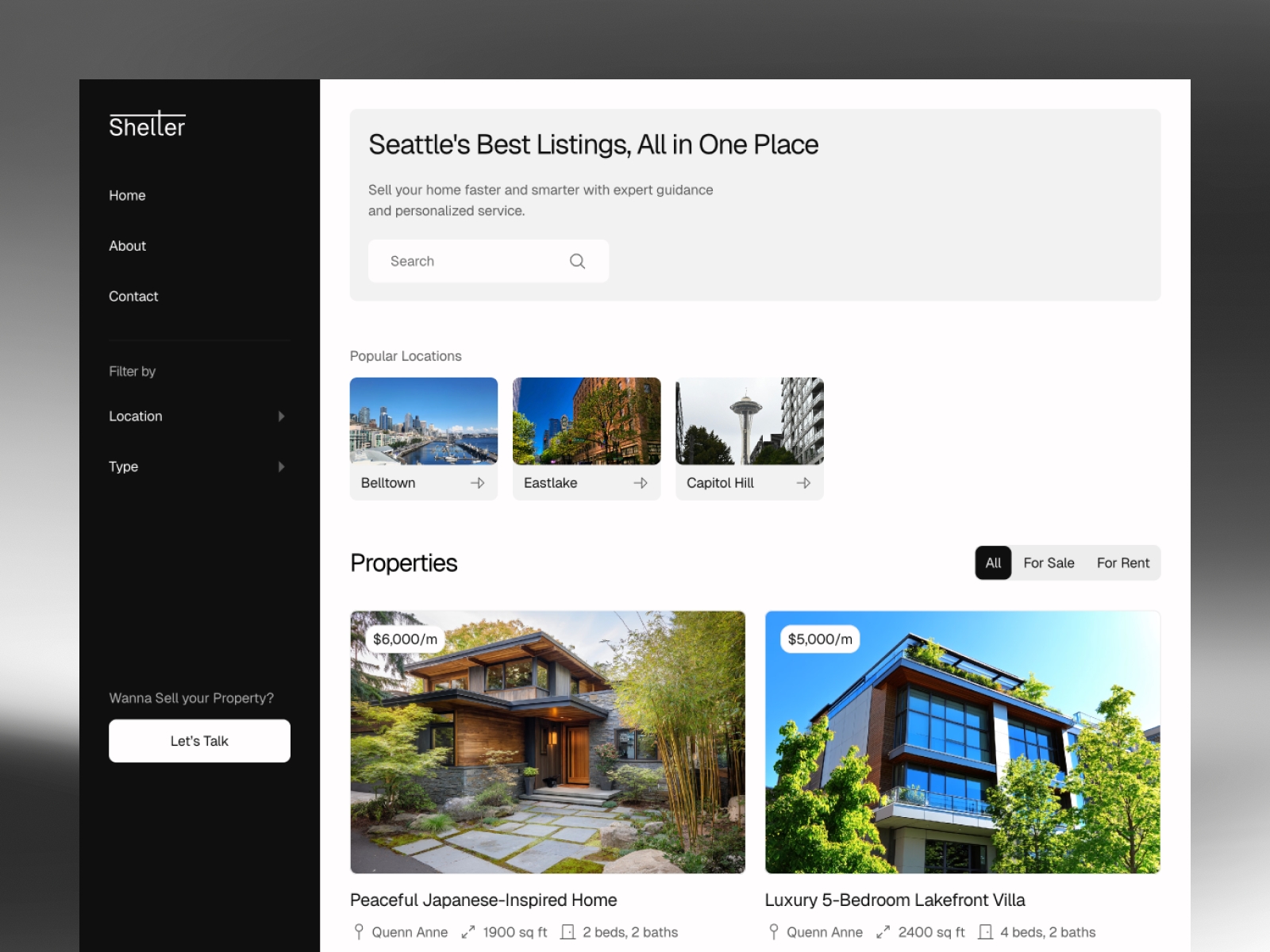 Screenshot of Shelter website