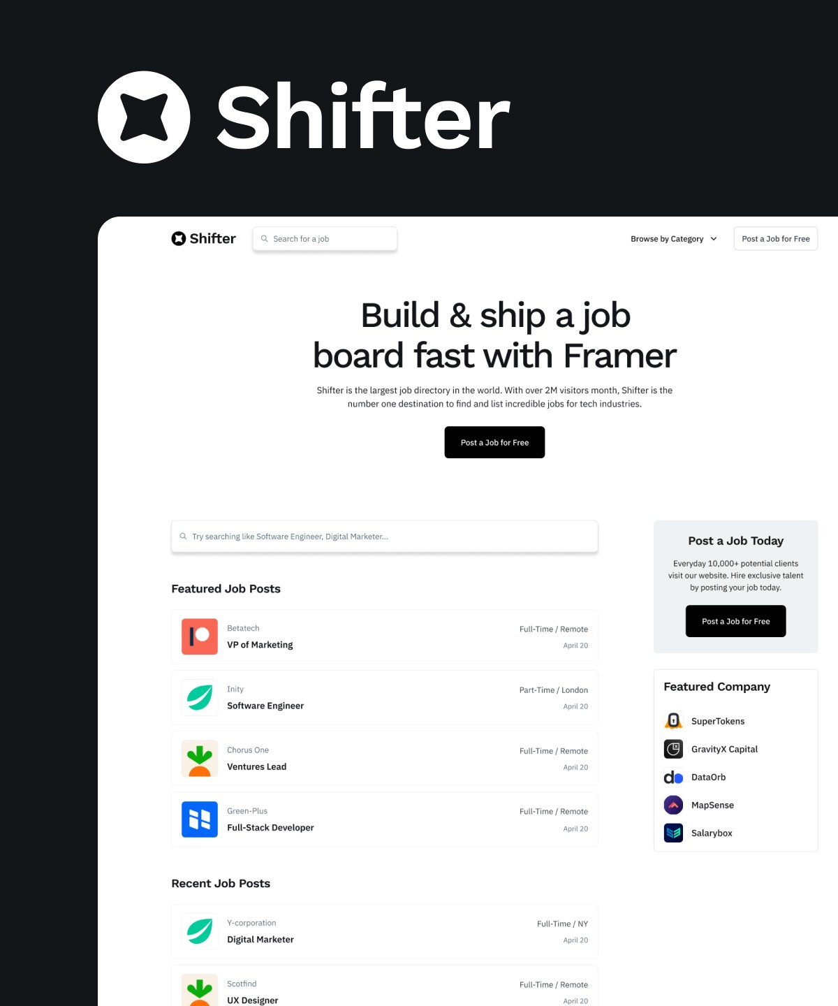 Screenshot of Shifter website