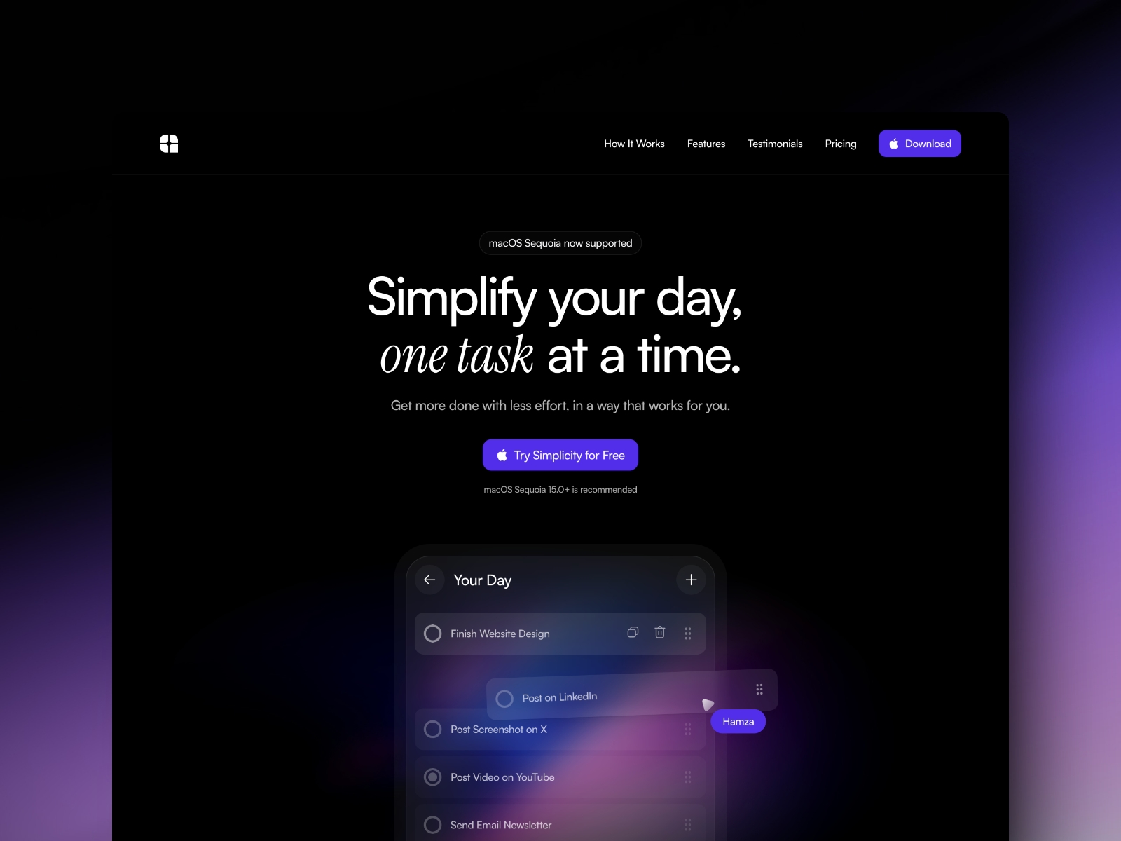 Screenshot of Simplicity website