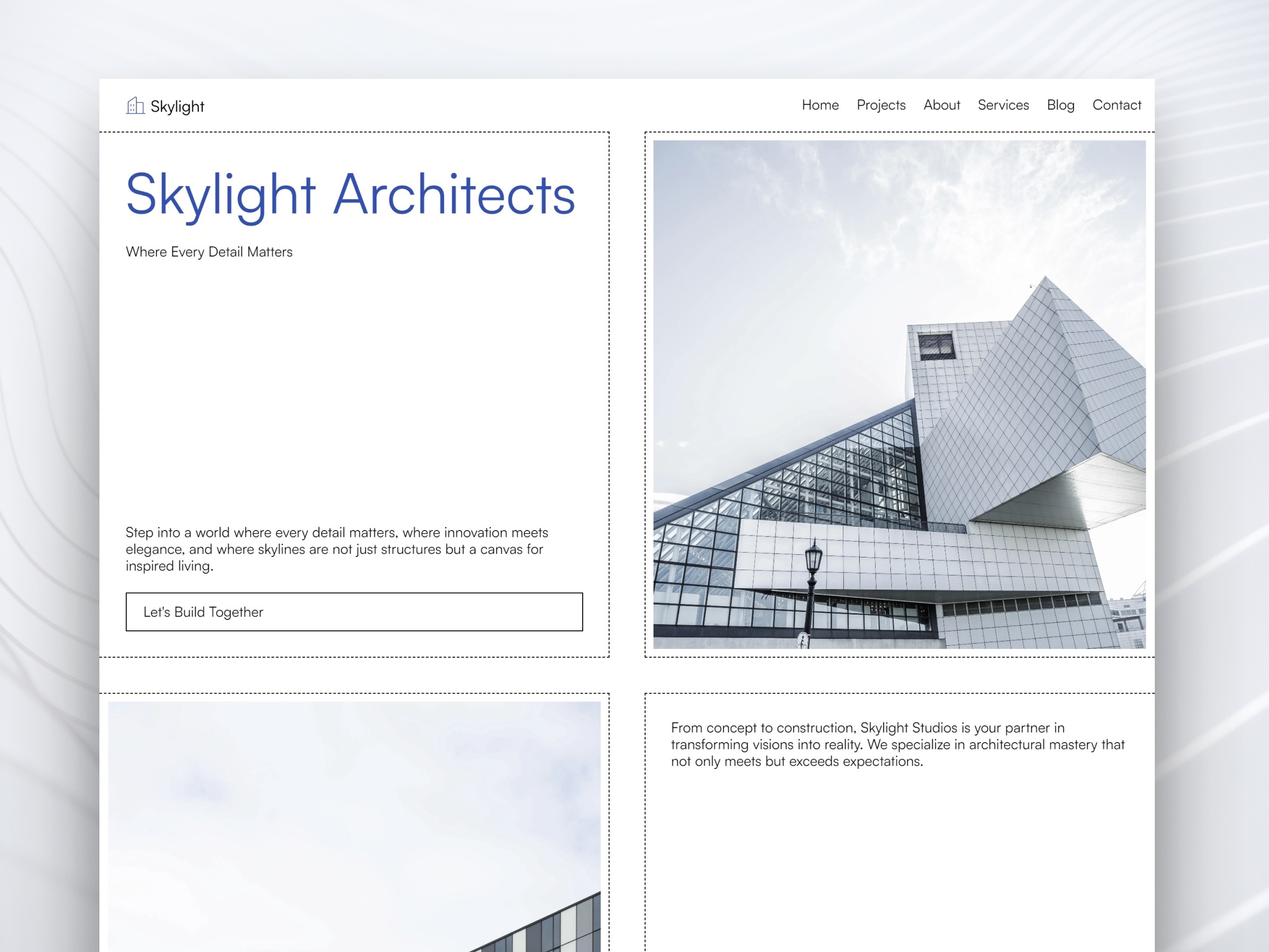 Screenshot of Skylight architecture agency template website