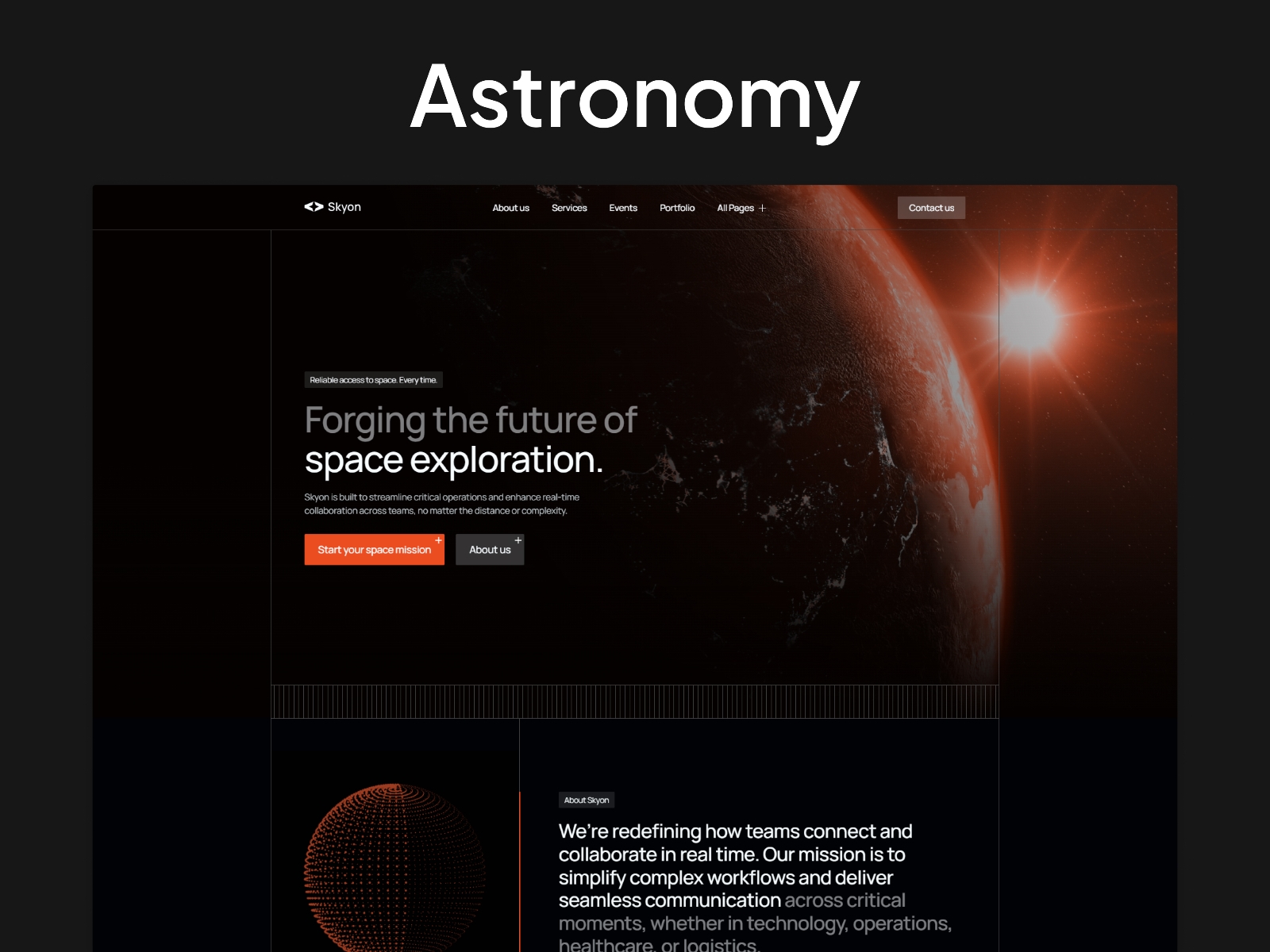 Screenshot of Skyon website
