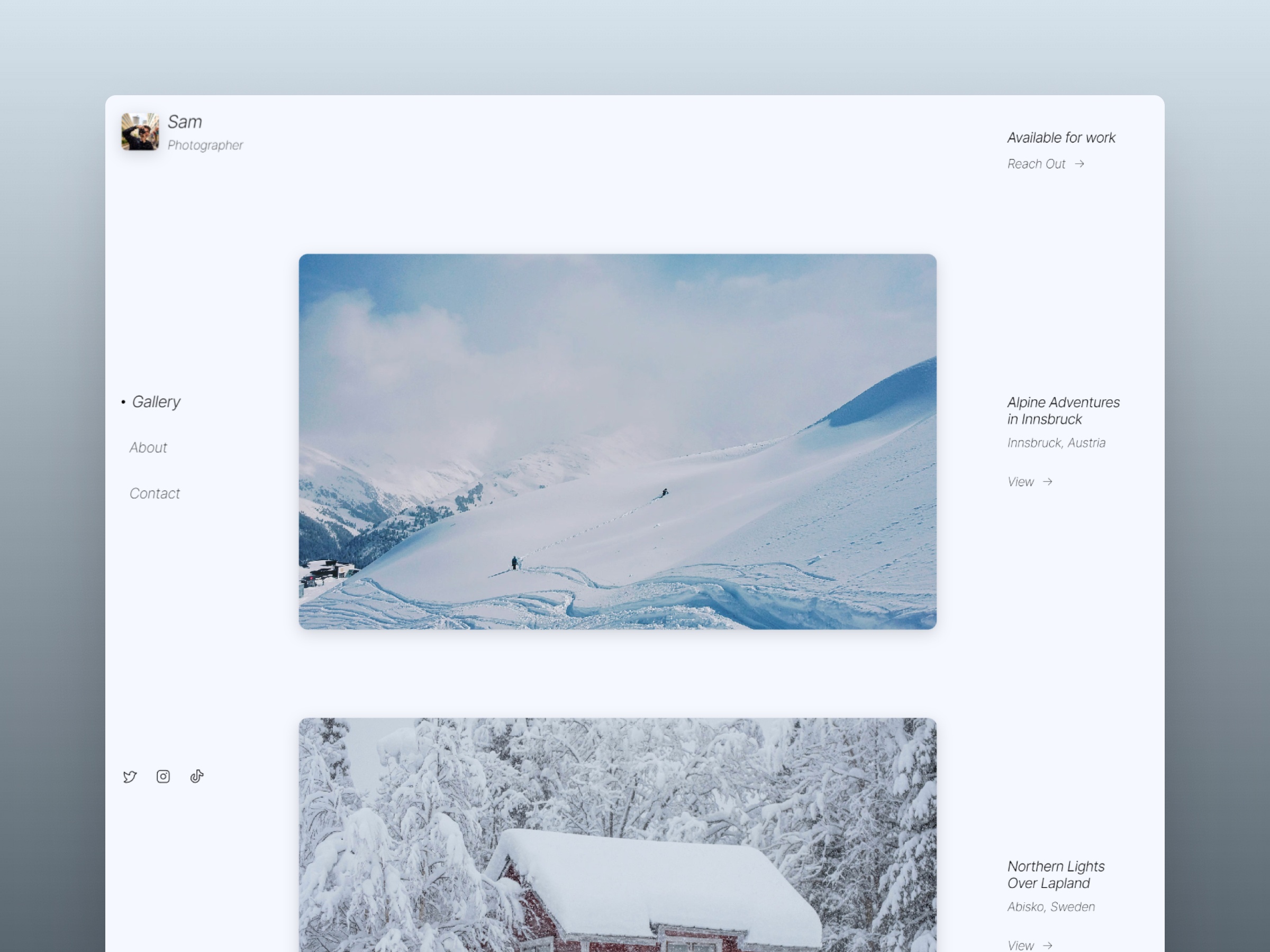 Screenshot of Snow photography portfolio template website