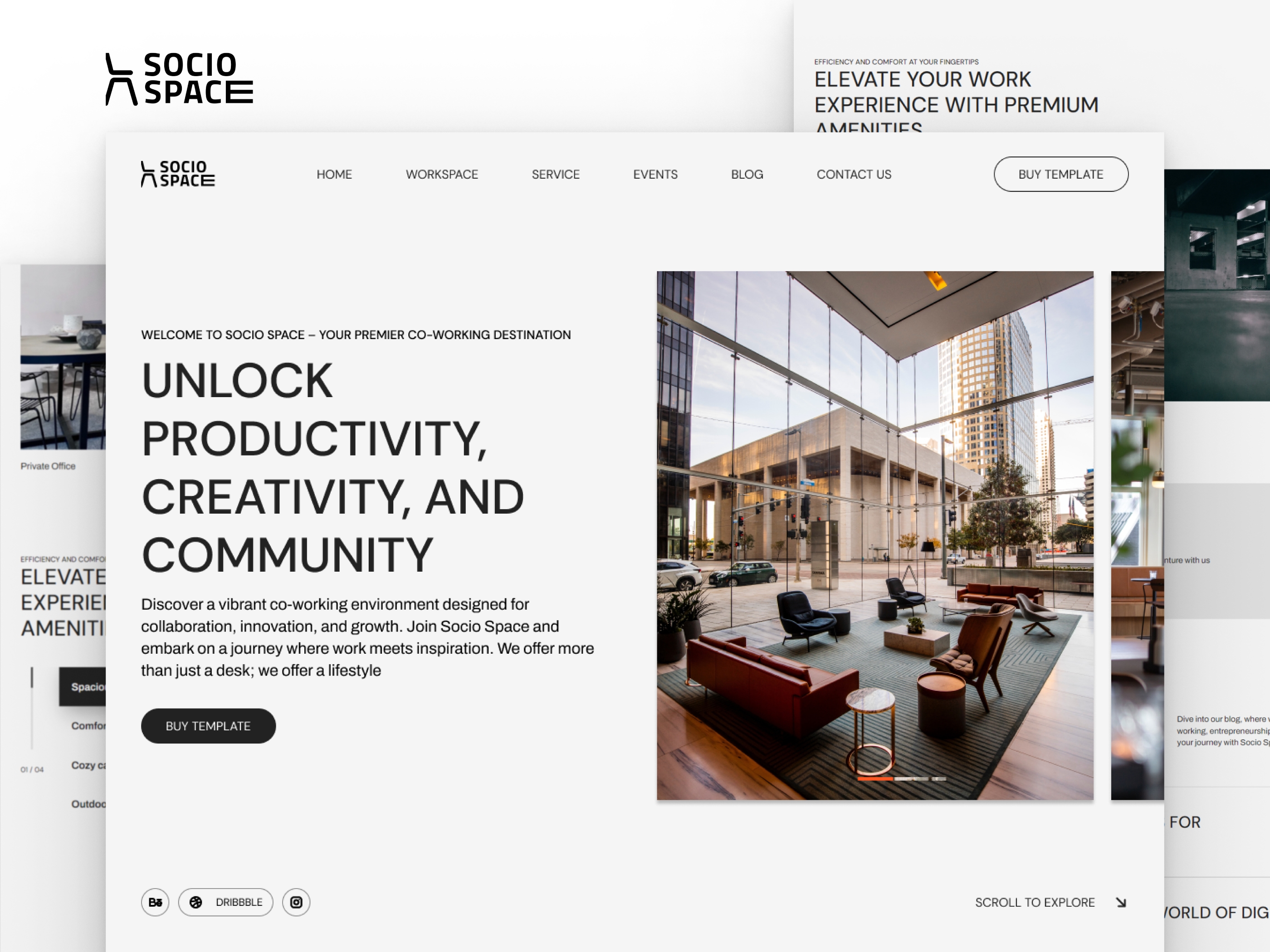 Screenshot of Socio space coworking space service website
