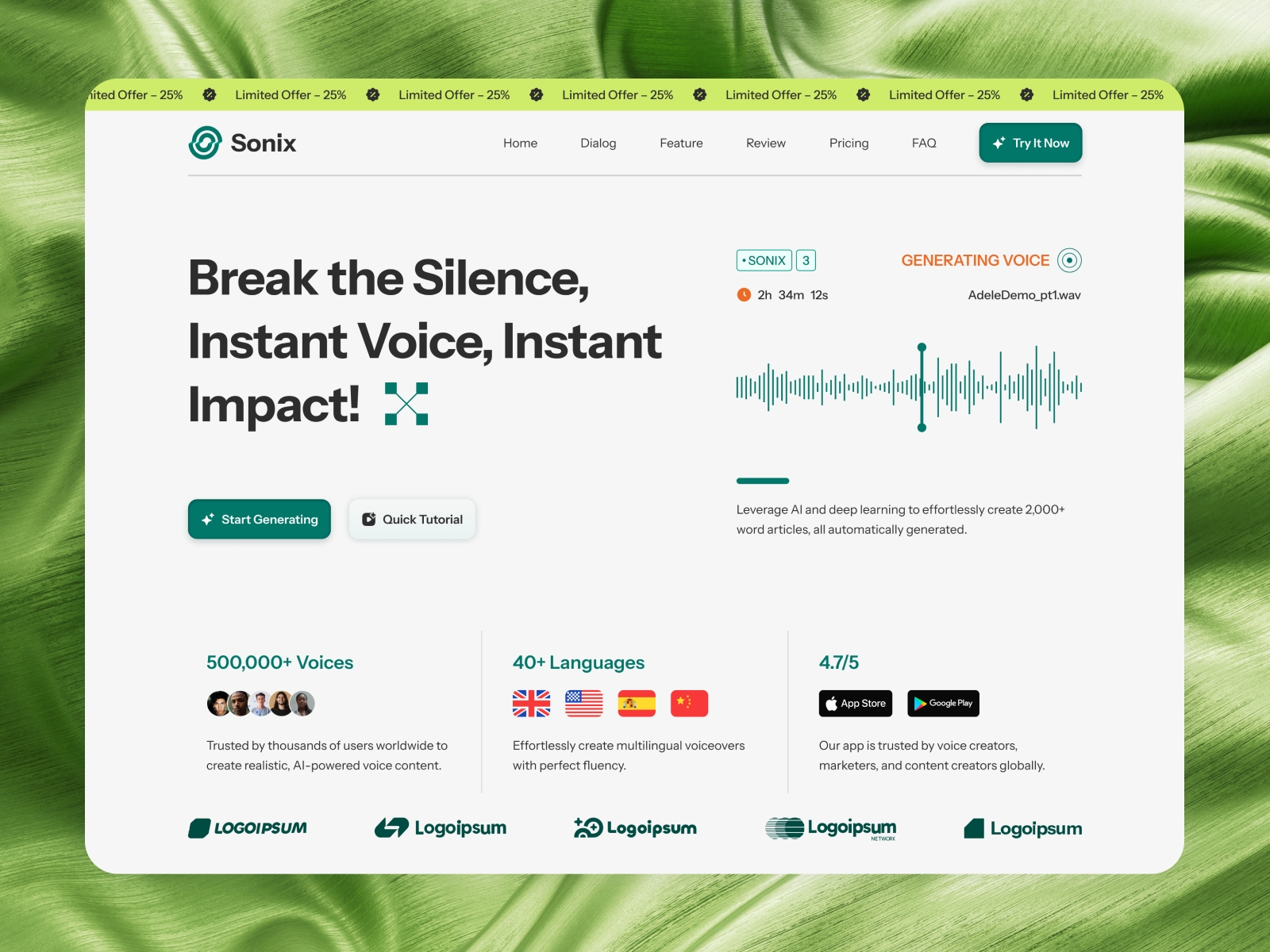Screenshot of Sonix website