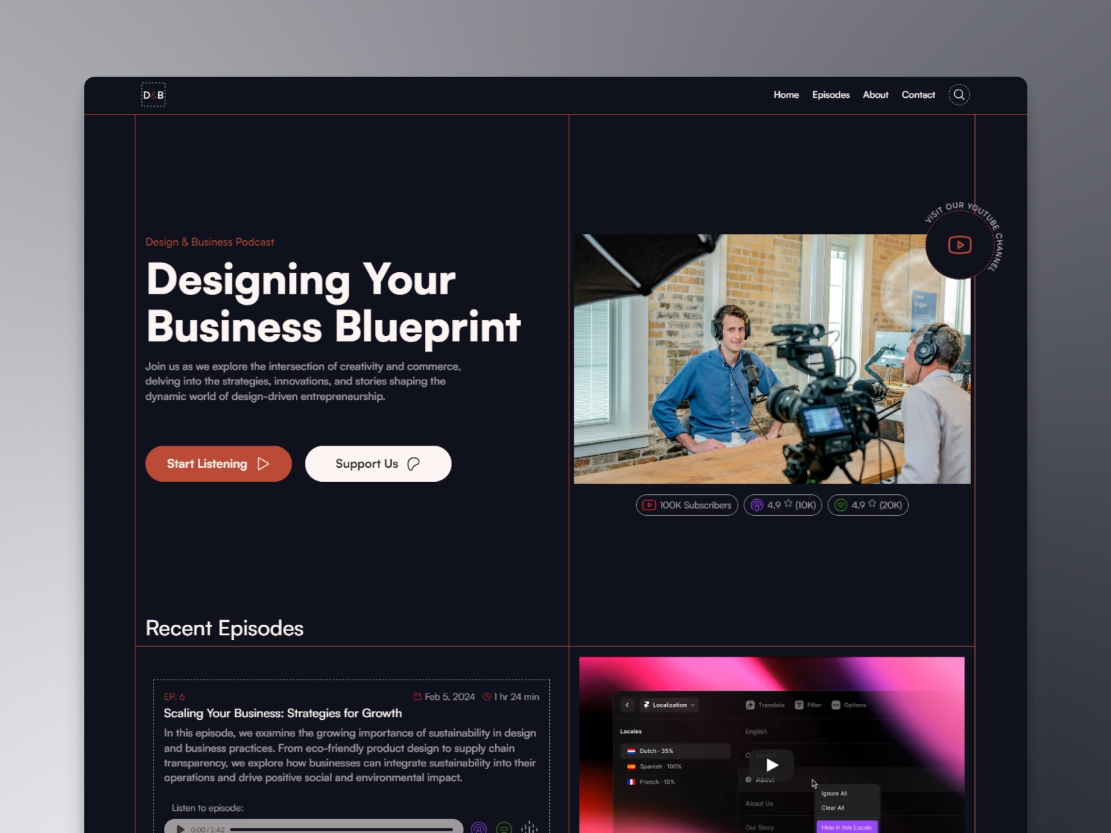 Screenshot of Soundcheck podcast template website