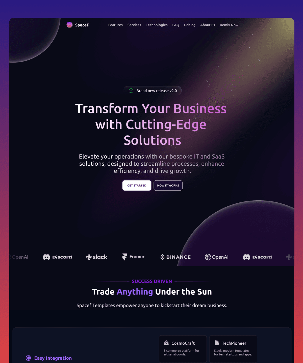 Screenshot of Spacef website