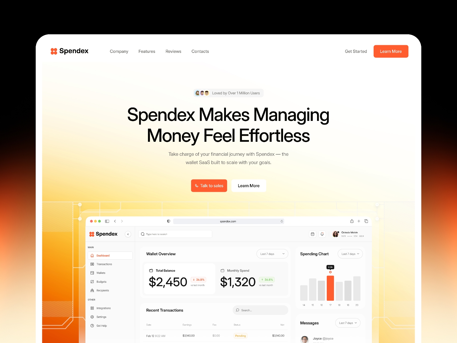 Screenshot of Spendex website