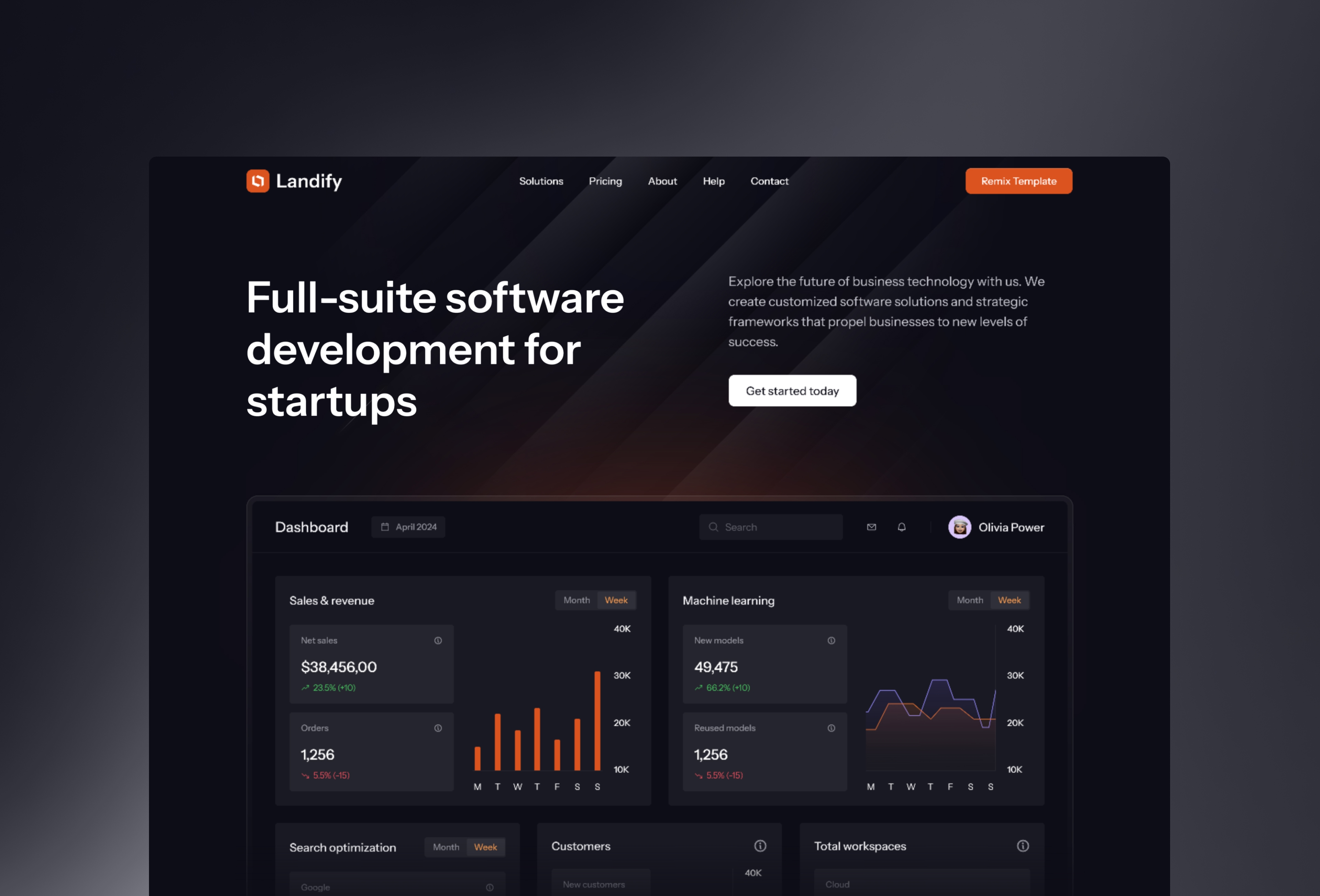Screenshot of Startify framer template for startups website