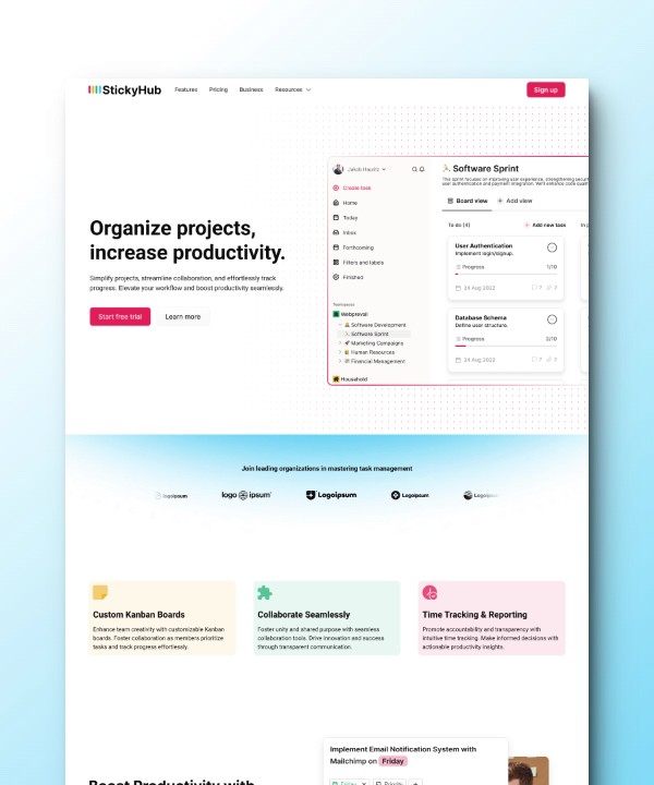 Screenshot of Stickyhub website